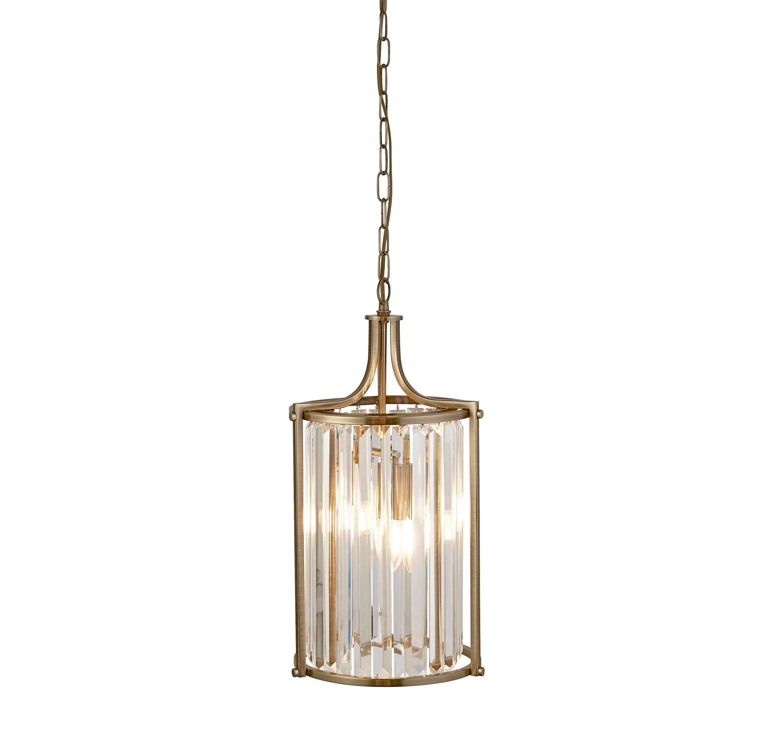 Searchlight Villier 2 Light Pendant - Antique Brass & Clear Crystal