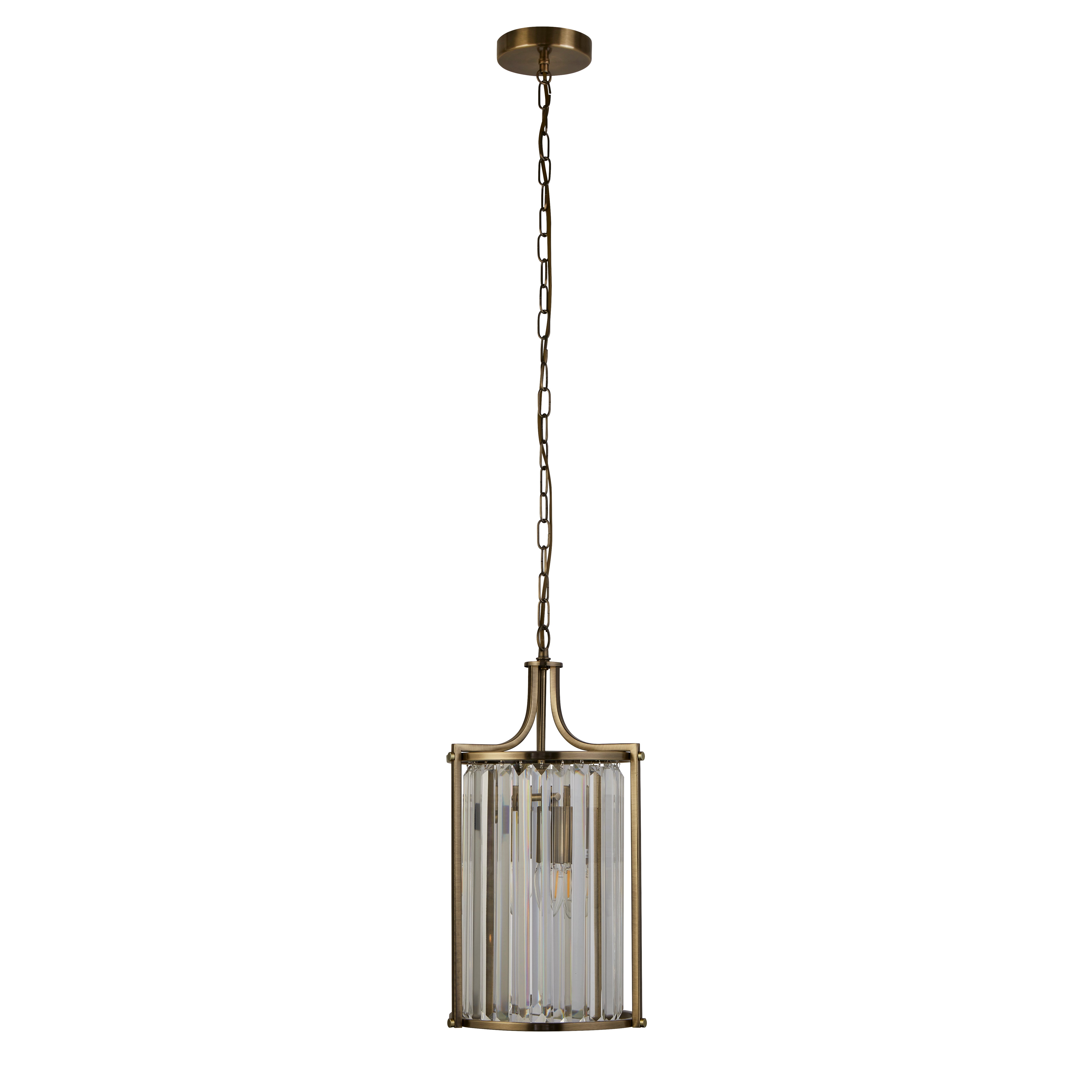 Searchlight Villier 2 Light Pendant - Antique Brass & Clear Crystal