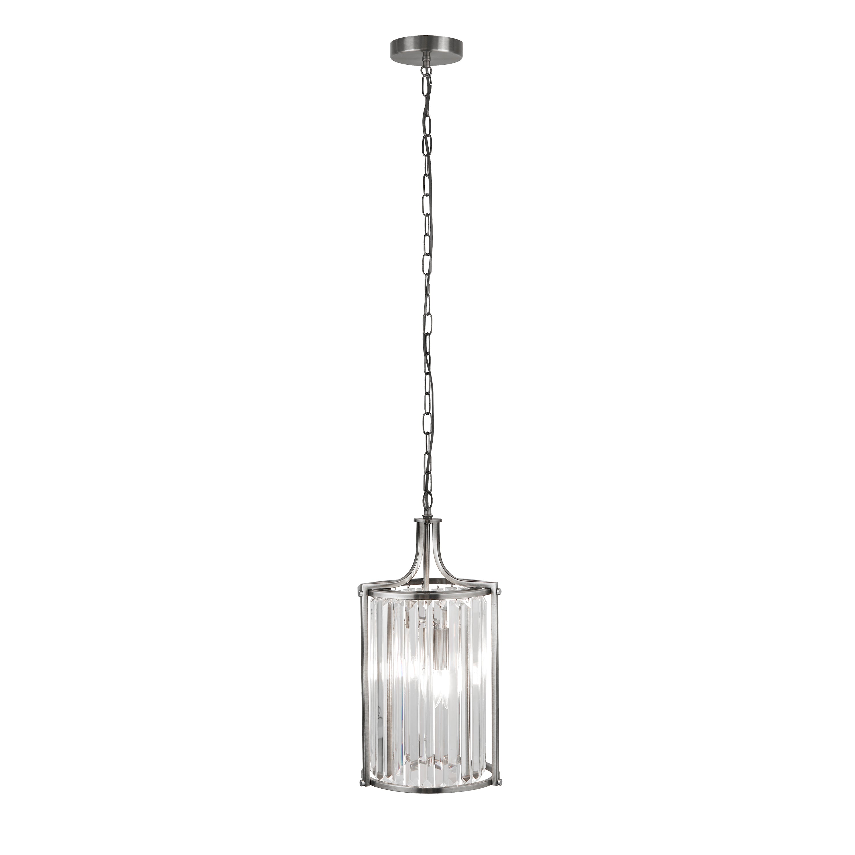 Searchlight Villier 2 Light Pendant, Chrome With Crystal Glass