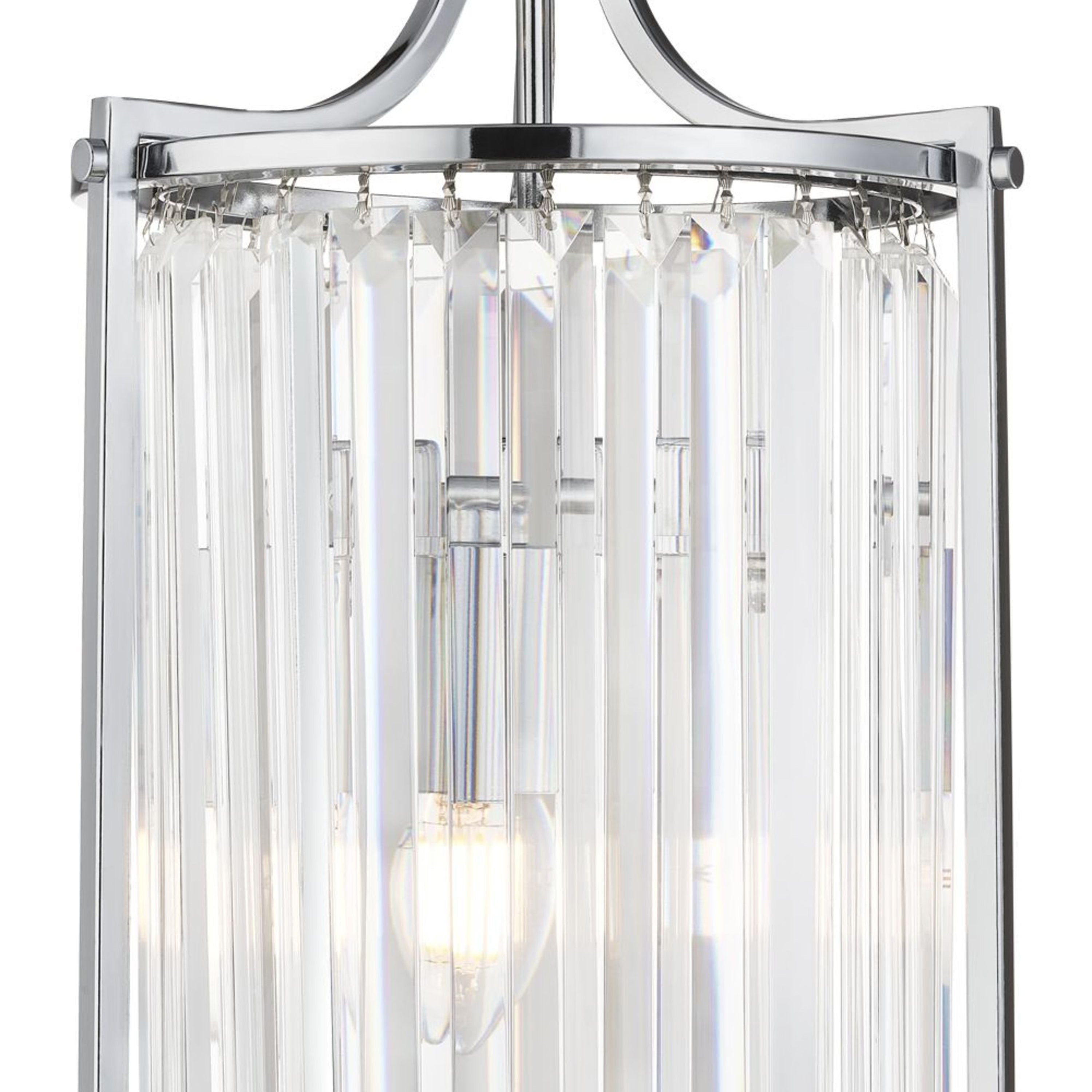Searchlight Villier 2 Light Pendant, Chrome With Crystal Glass