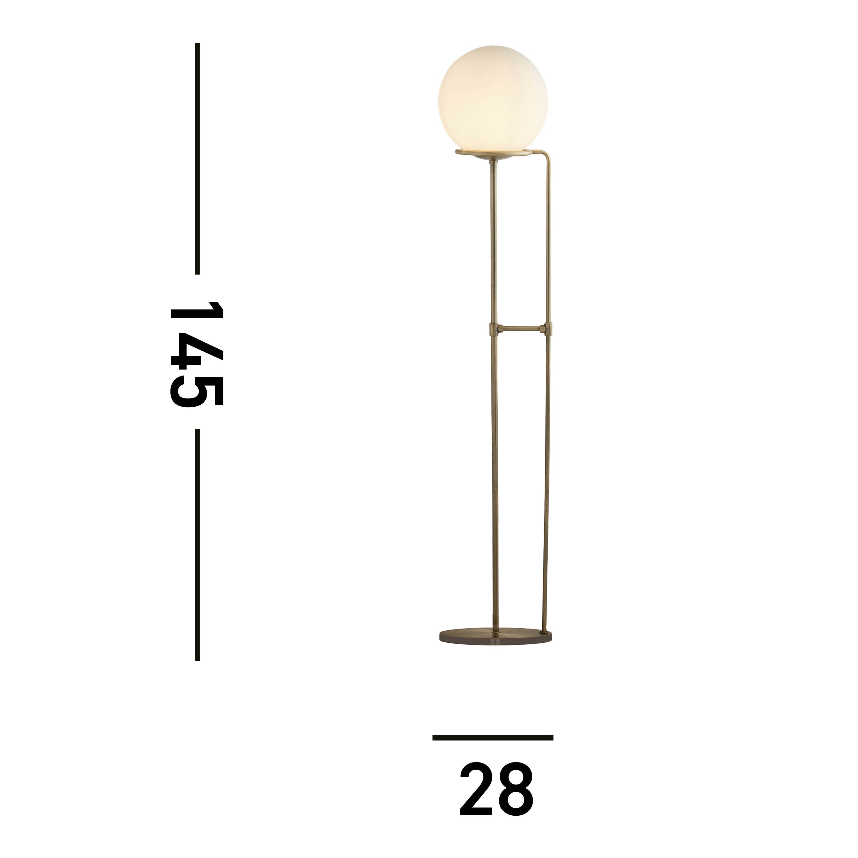 Searchlight Sophia Single Floor Lamp, Antique Brass, Opal White Glass Shade