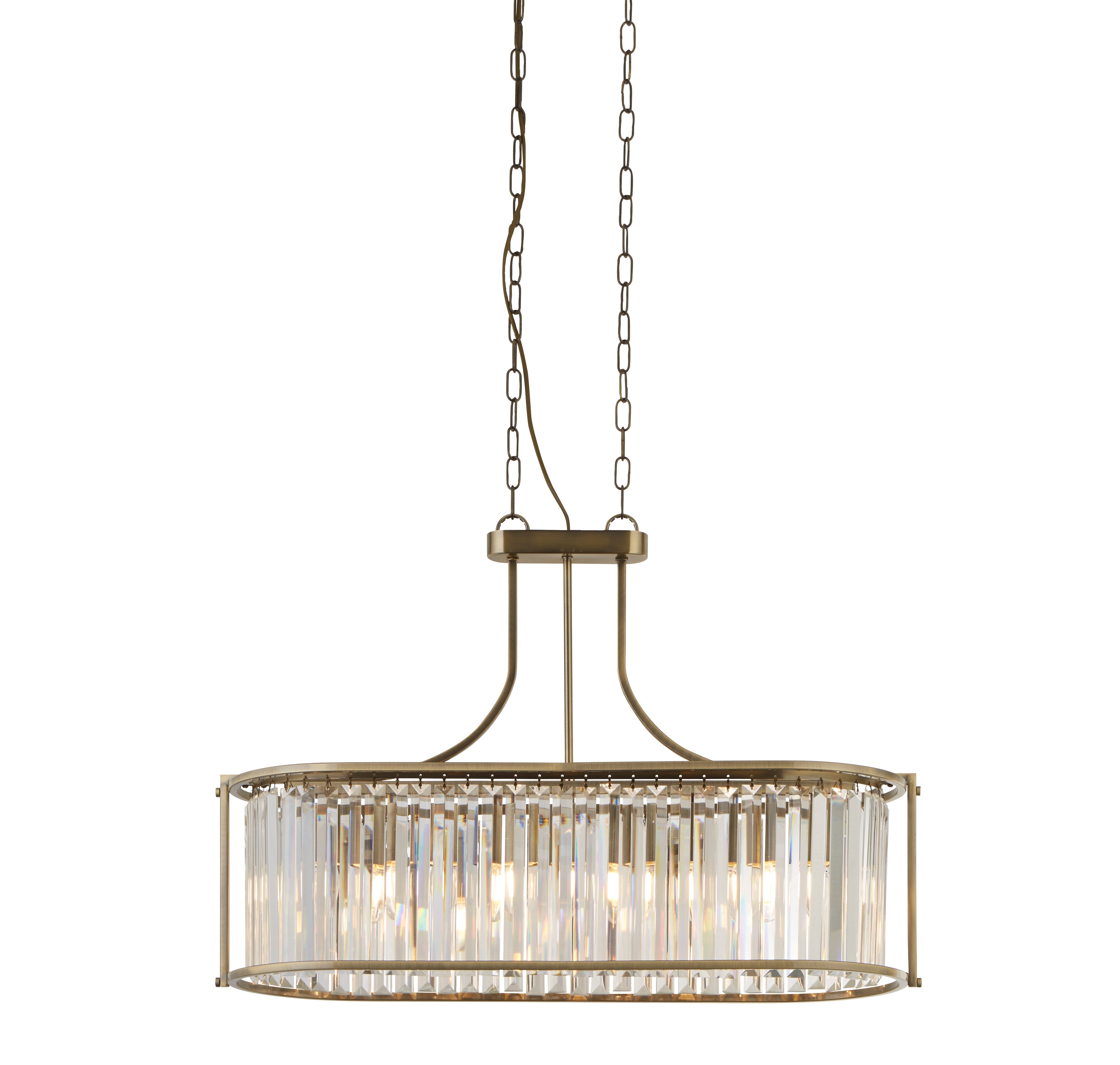 Searchlight Villier 5 Light Oval Pendant - Antique Brass & Clear Crystal