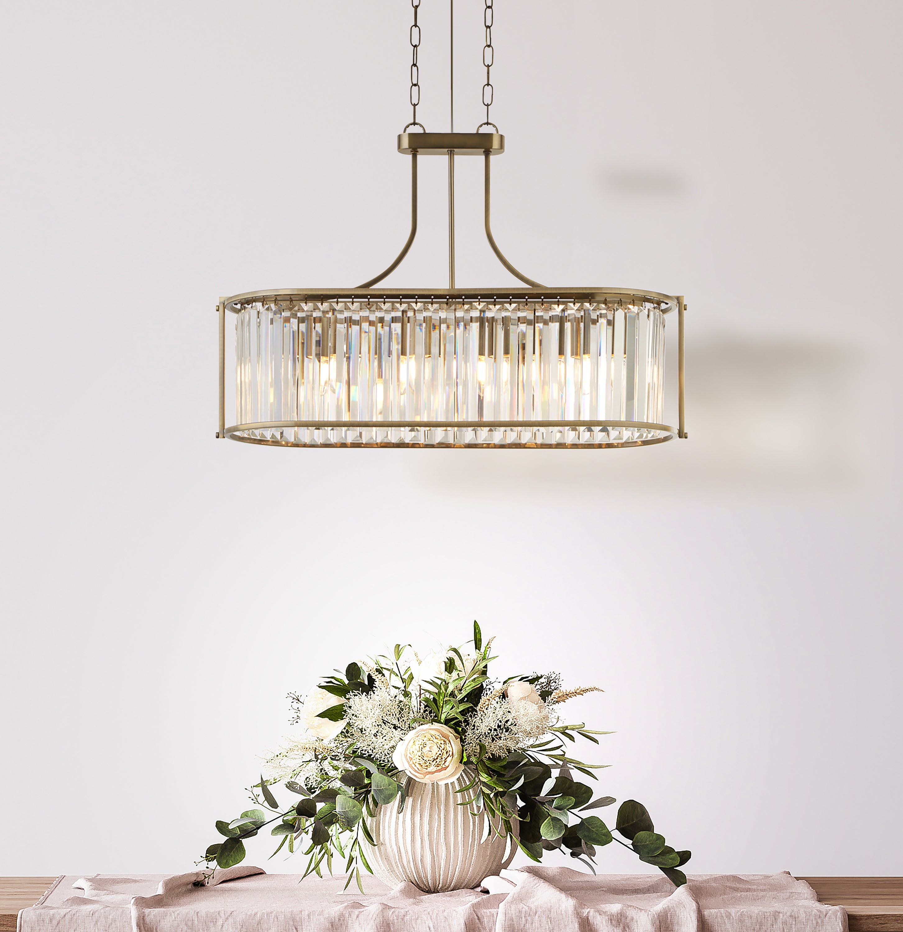 Searchlight Villier 5 Light Oval Pendant - Antique Brass & Clear Crystal