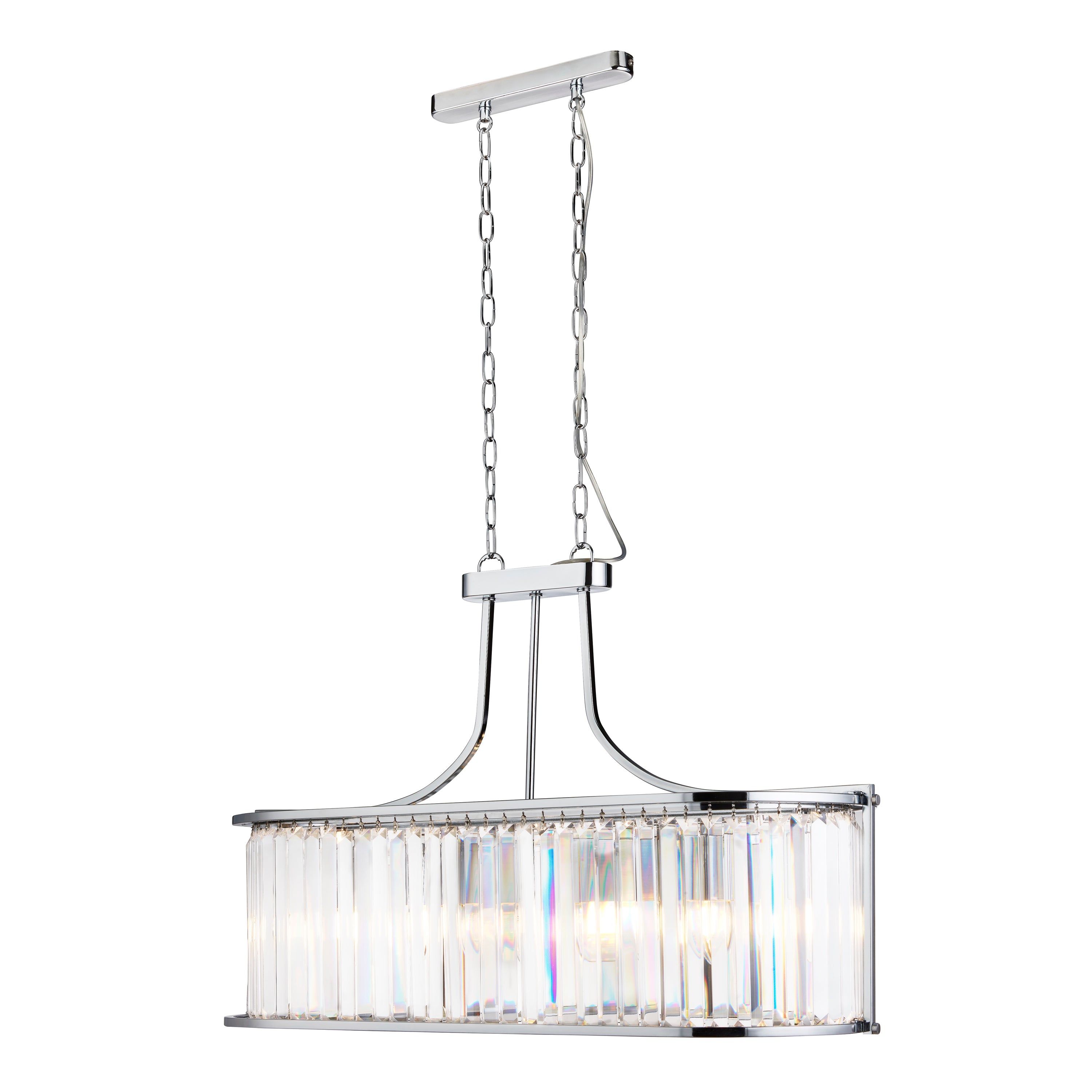 Searchlight Villier 5 Light Oval Pendant, Chrome With Crystal Glass