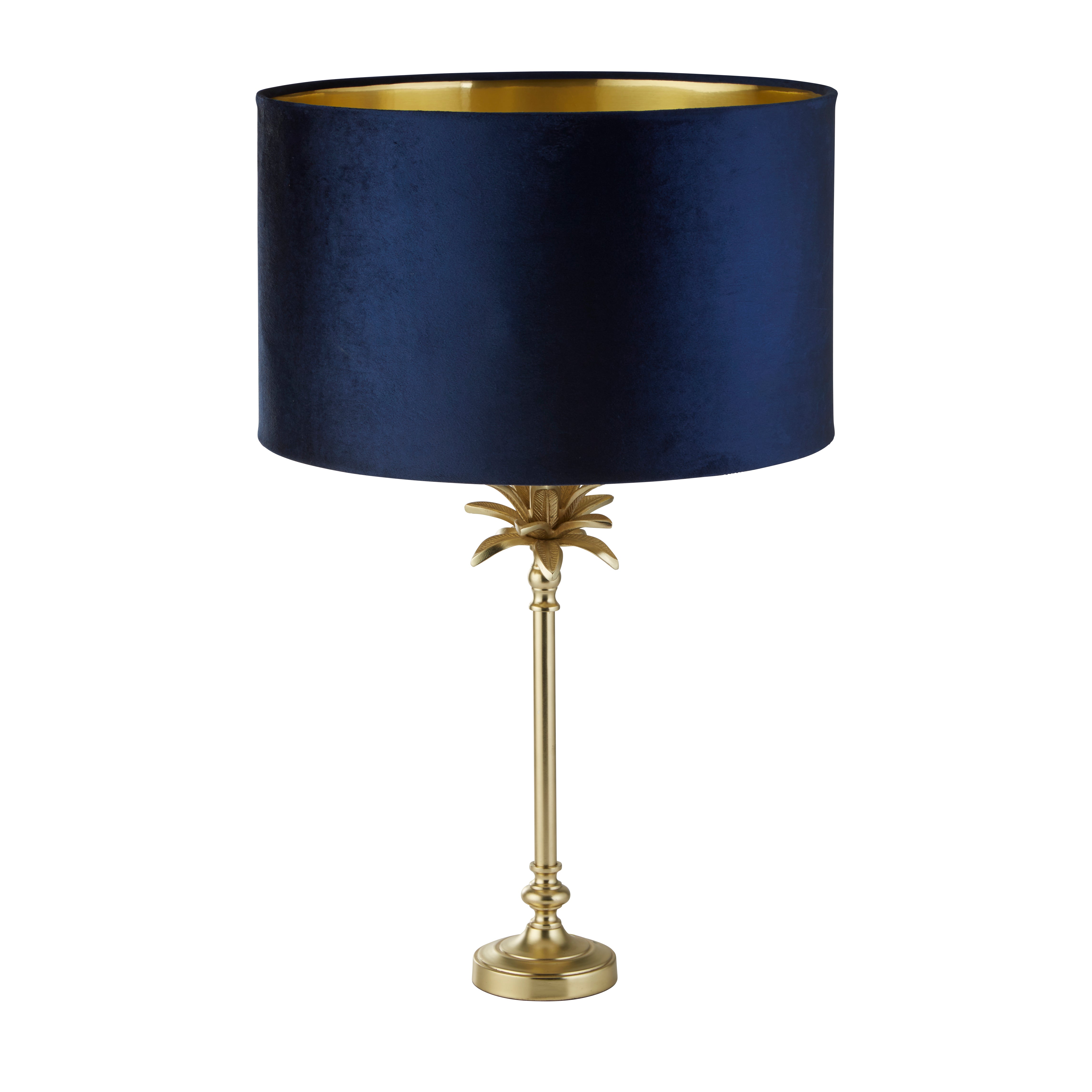 Searchlight Paisley Table Lamp - Satin Brass & Navy Velvet Shade