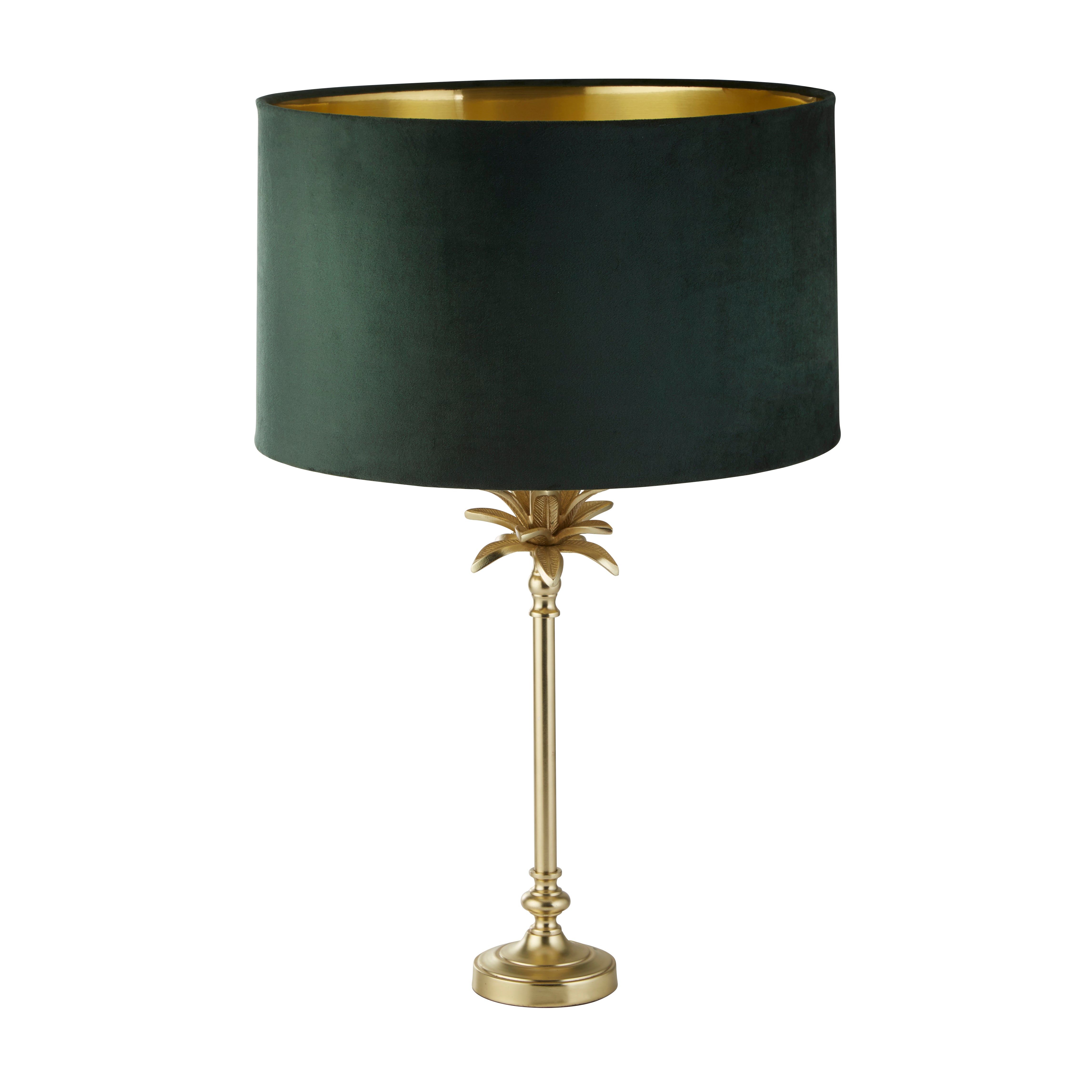 Searchlight Paisley Table Lamp - Satin Brass & Green Velvet Shade