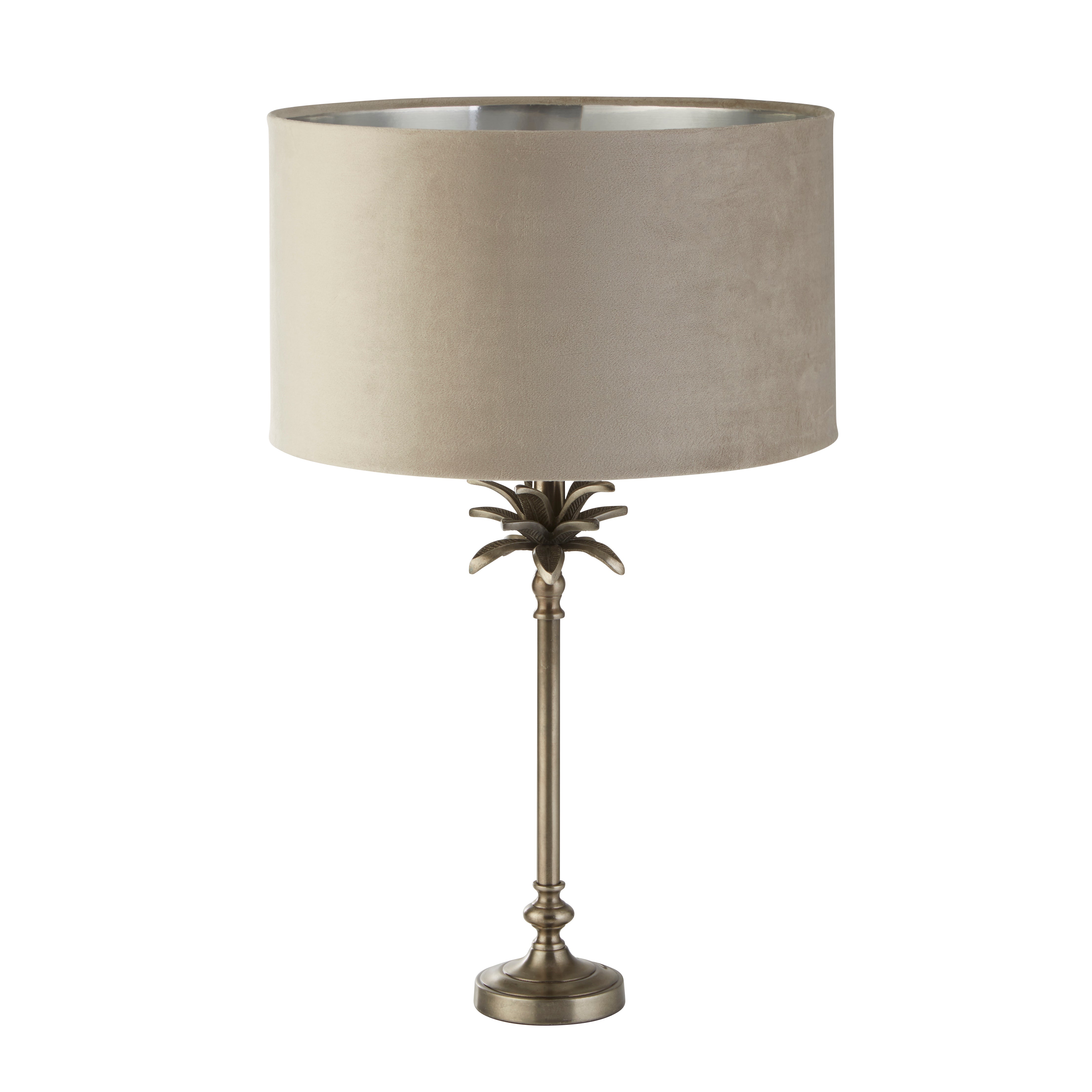Searchlight Paisley Table Lamp - Antique Nickel & Taupe Velvet Shade