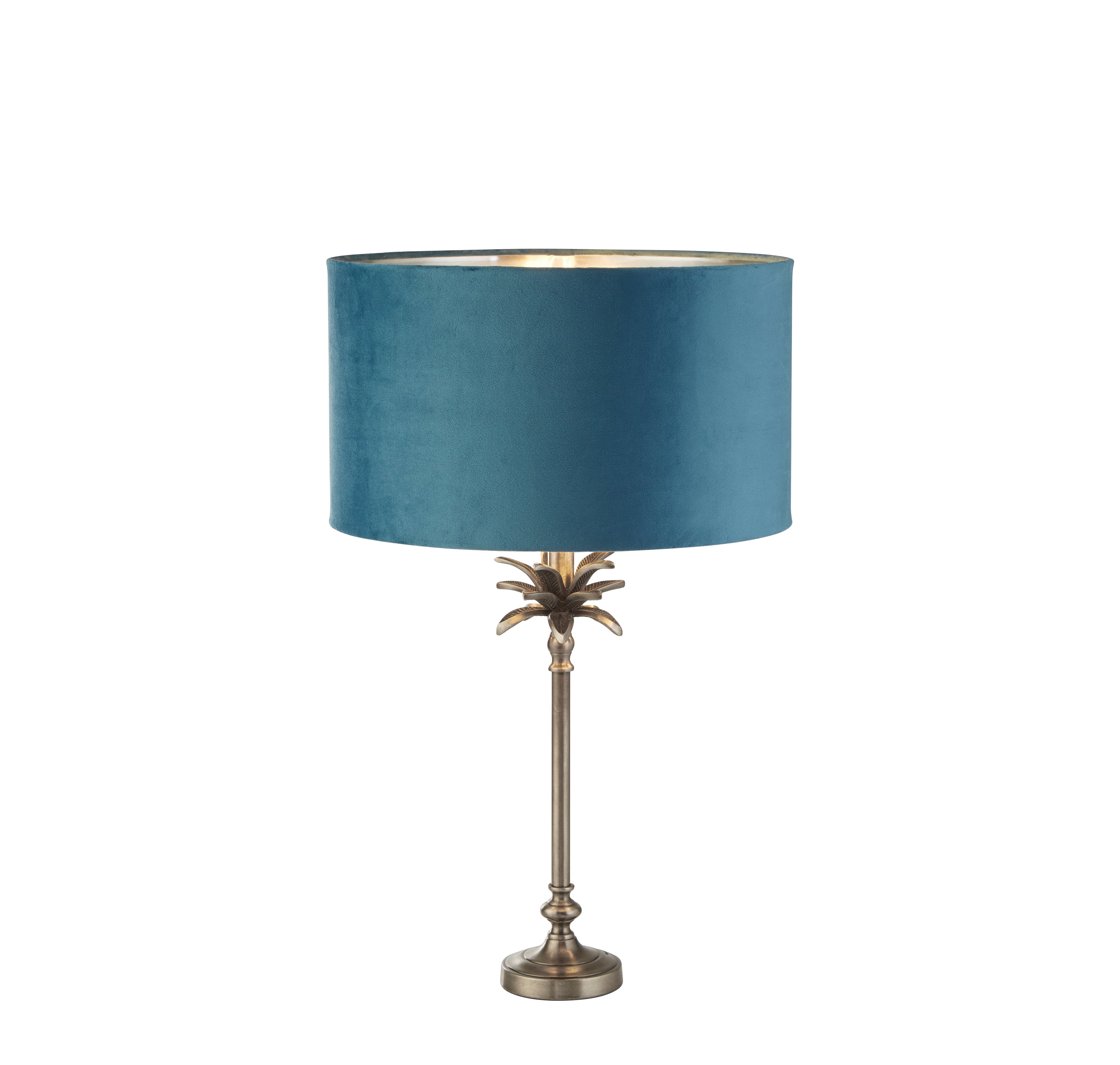 Searchlight Paisley Table Lamp - Antique Nickel & Teal Velvet Shade