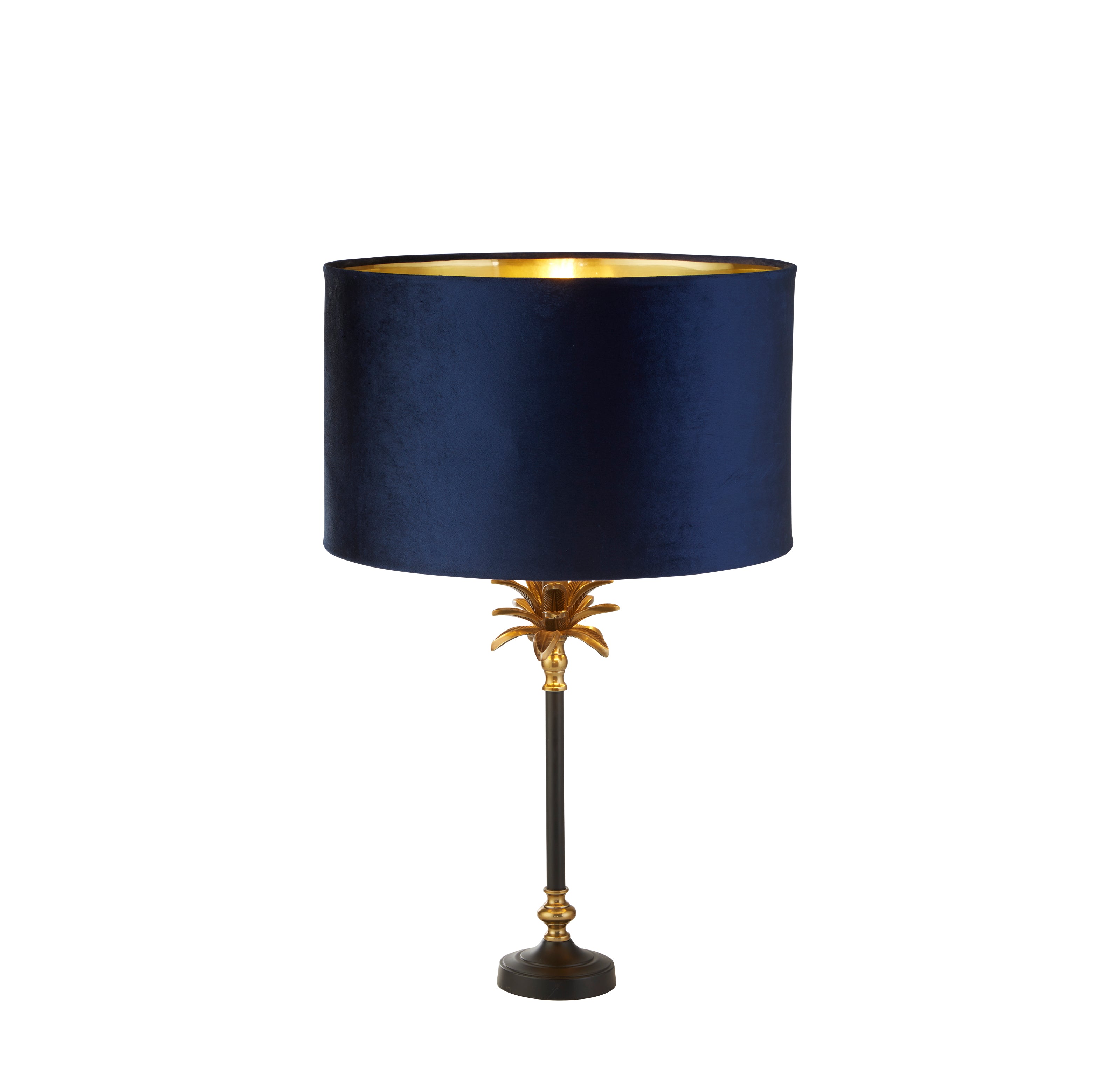 Searchlight Paisley Table Lamp - Black, Antique Brass & Navy Velvet Shade