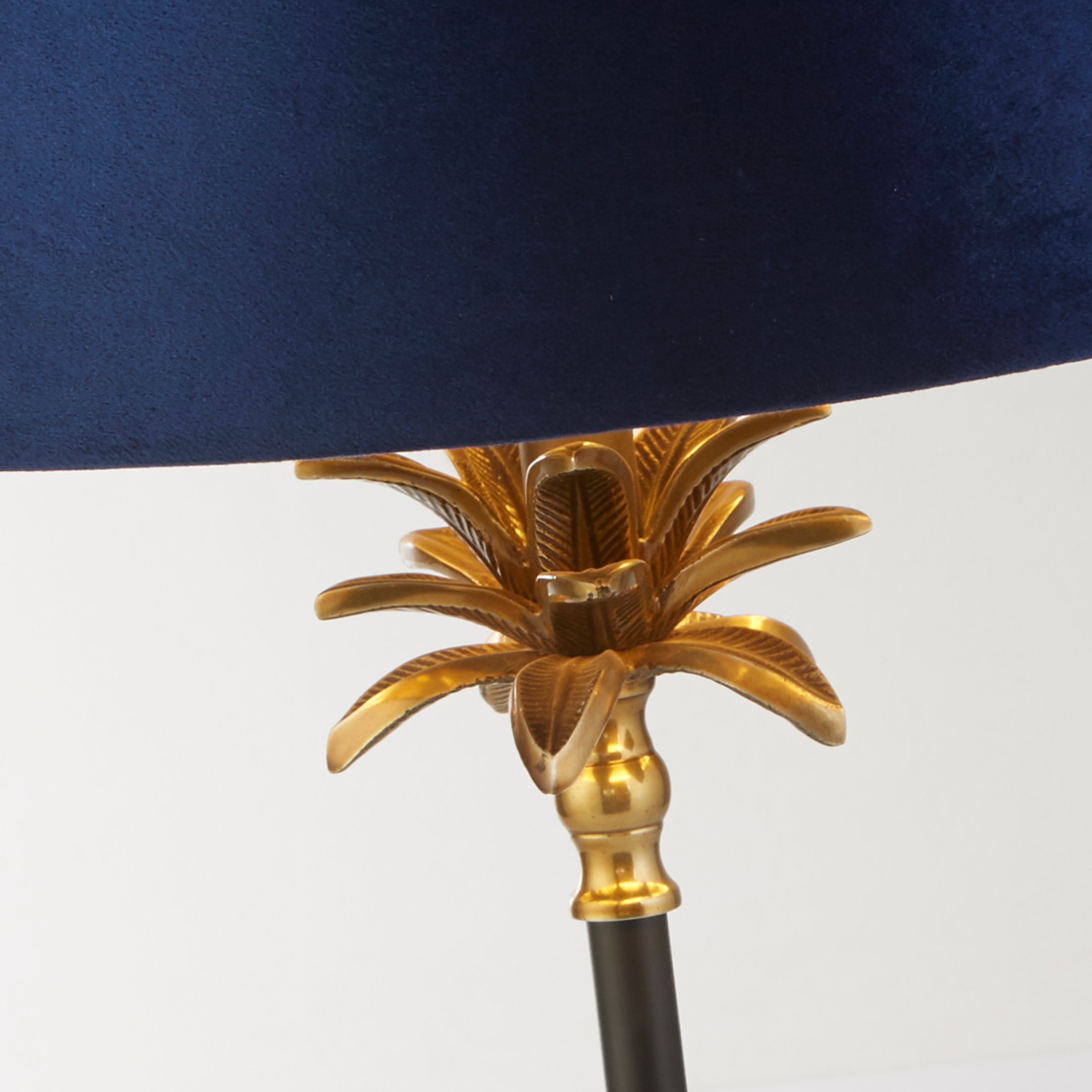 Searchlight Paisley Table Lamp - Black, Antique Brass & Navy Velvet Shade