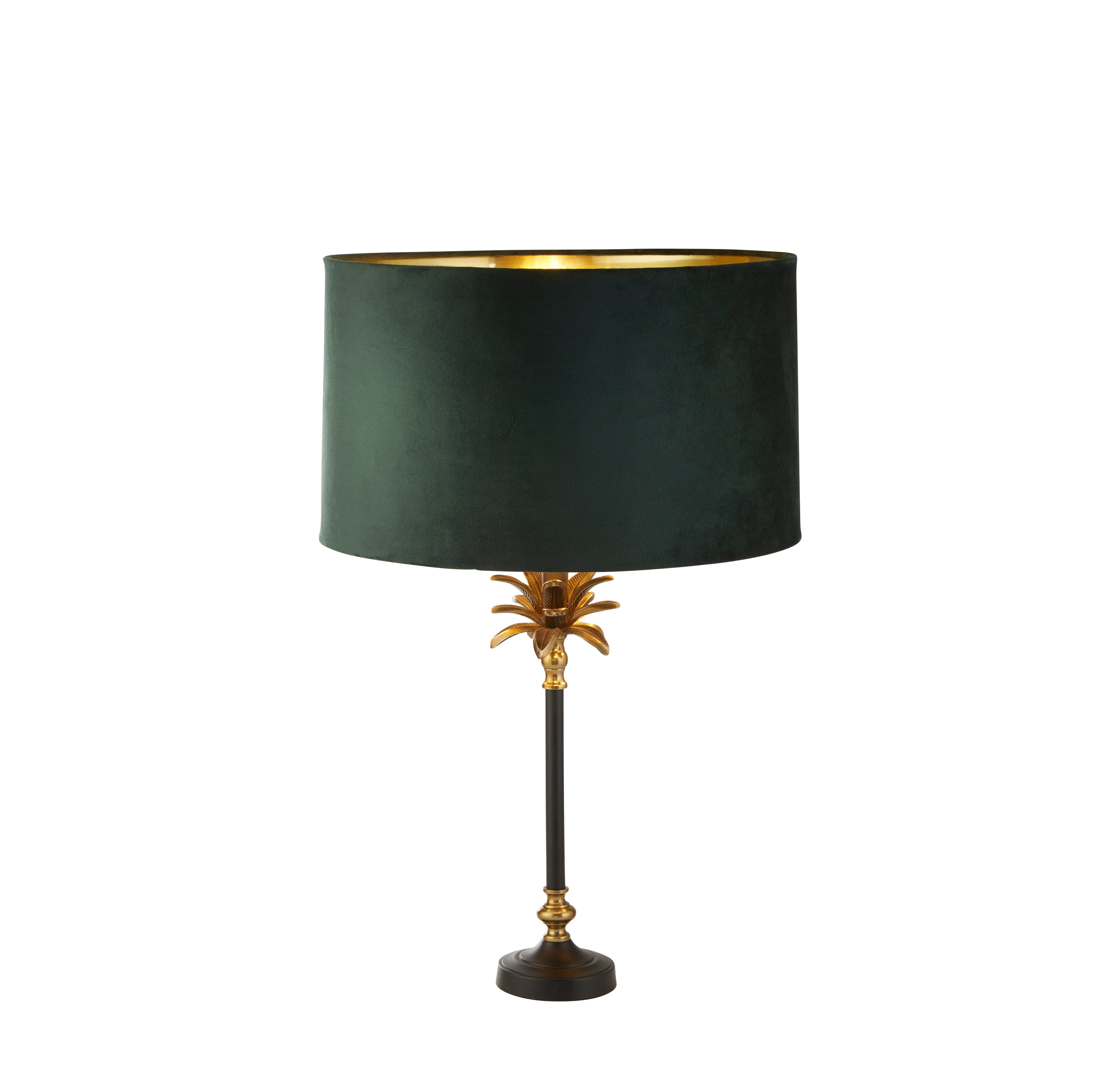 Searchlight Paisley Table Lamp - Black, Antique Brass & Green Velvet Shade