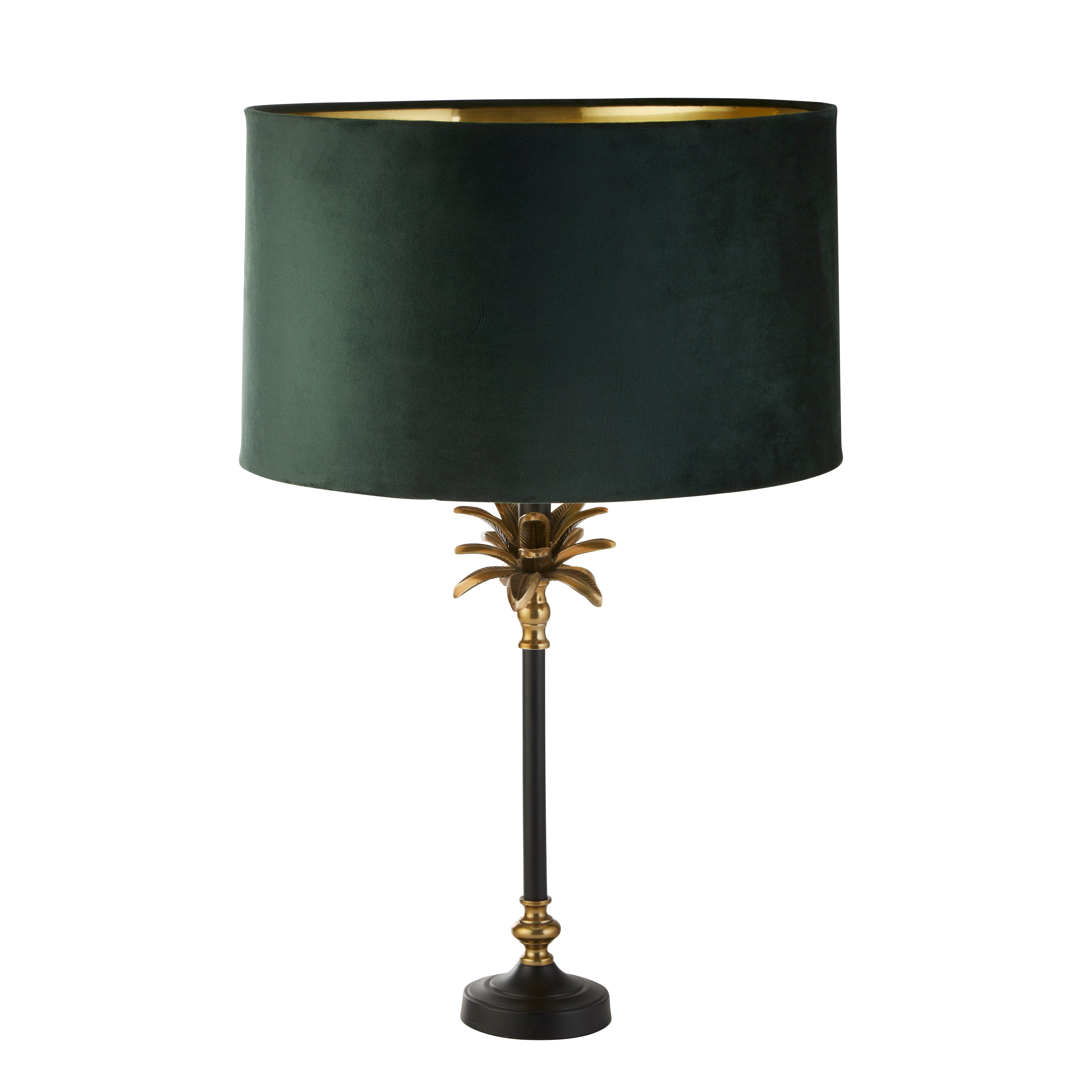 Searchlight Paisley Table Lamp - Black, Antique Brass & Green Velvet Shade