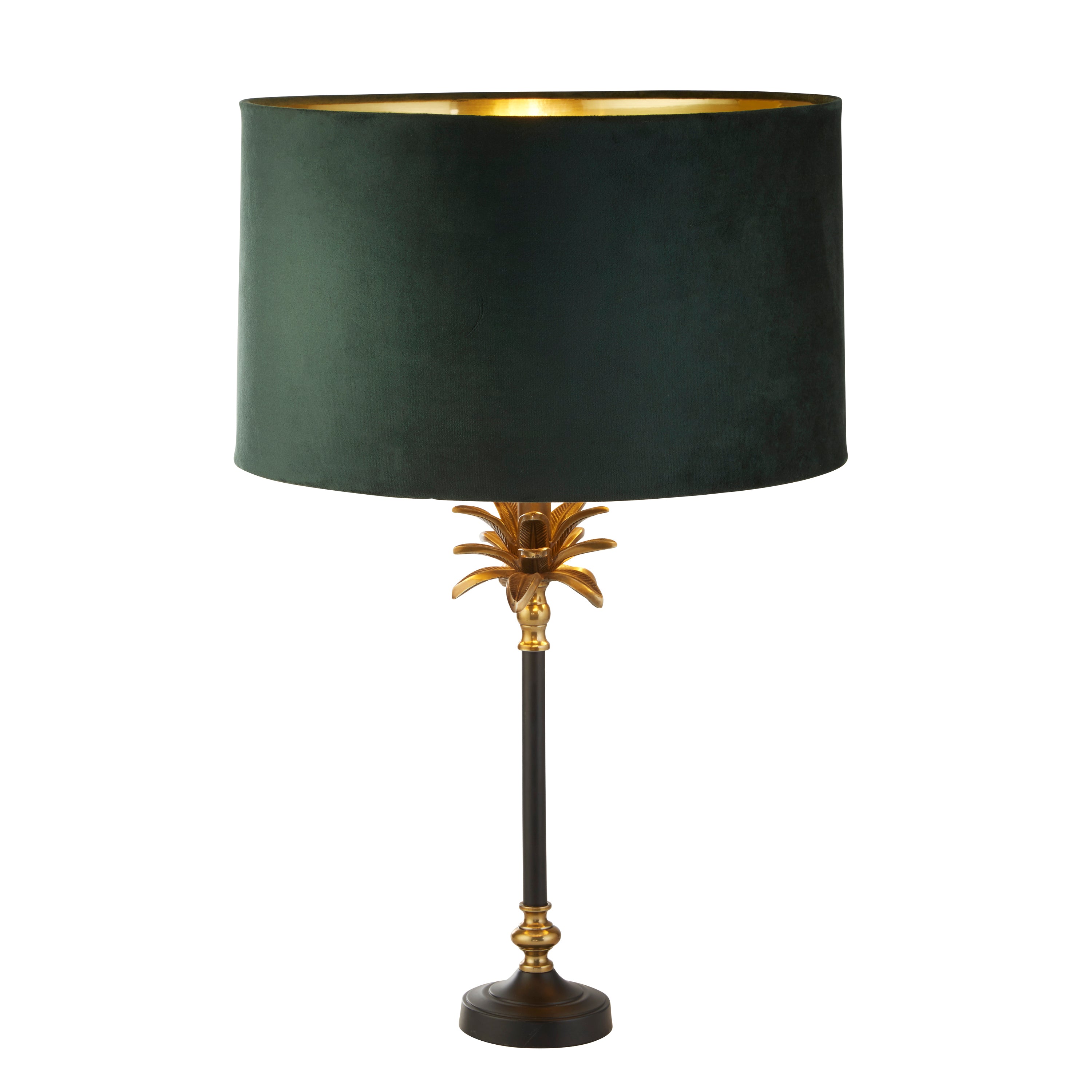 Searchlight Paisley Table Lamp - Black, Antique Brass & Green Velvet Shade