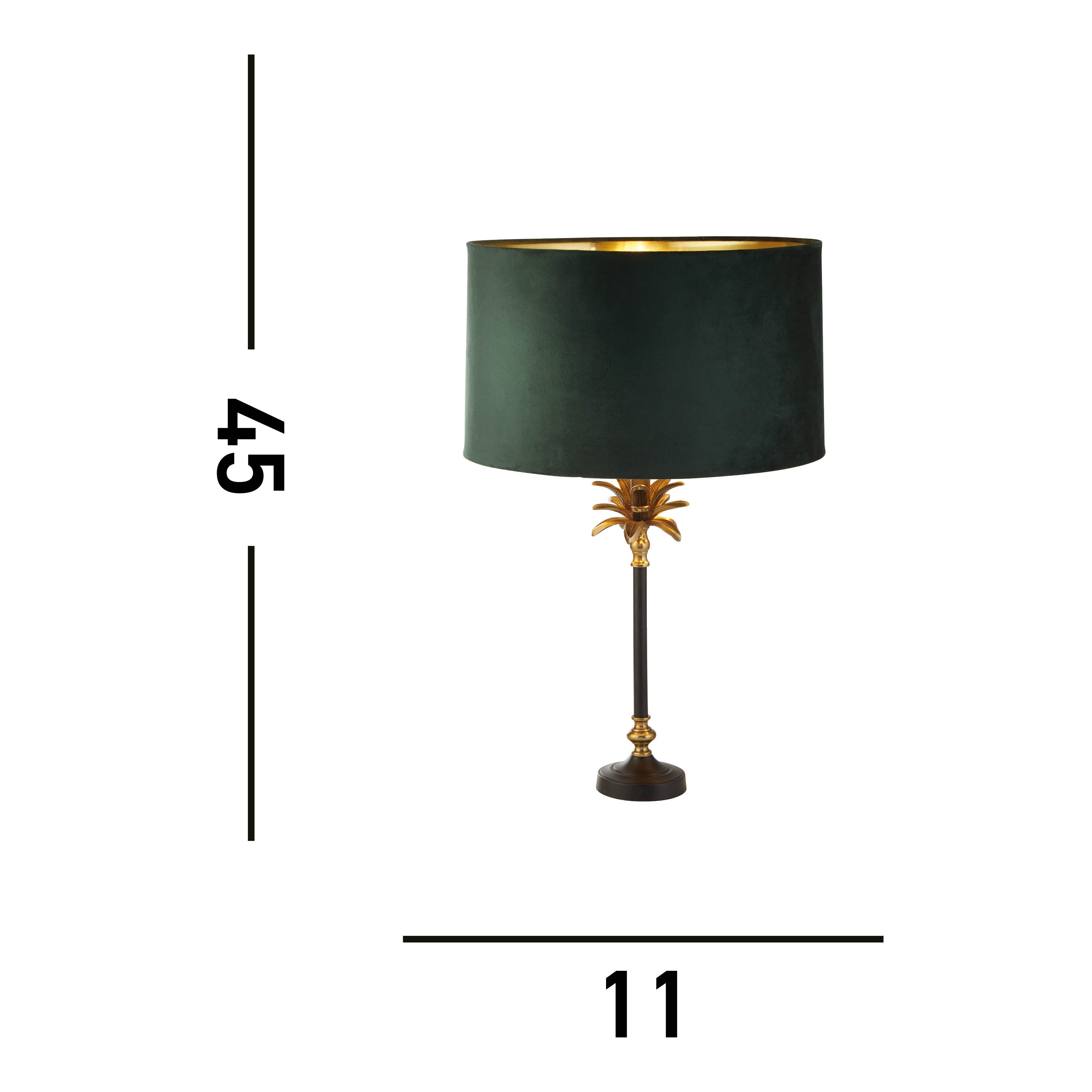 Searchlight Paisley Table Lamp - Black, Antique Brass & Green Velvet Shade
