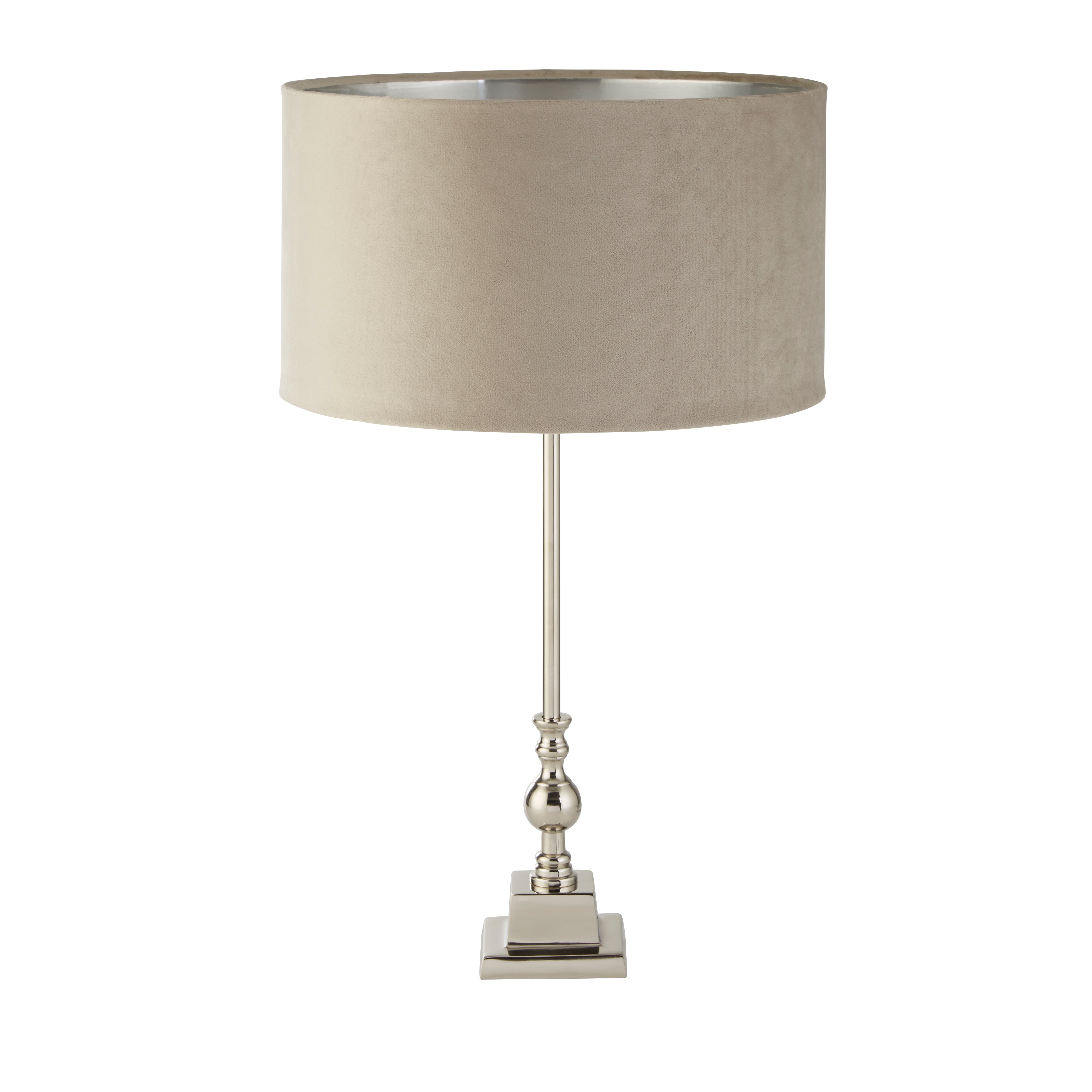 Searchlight Woodside Table Lamp - Chrome & Taupe Velvet Shade