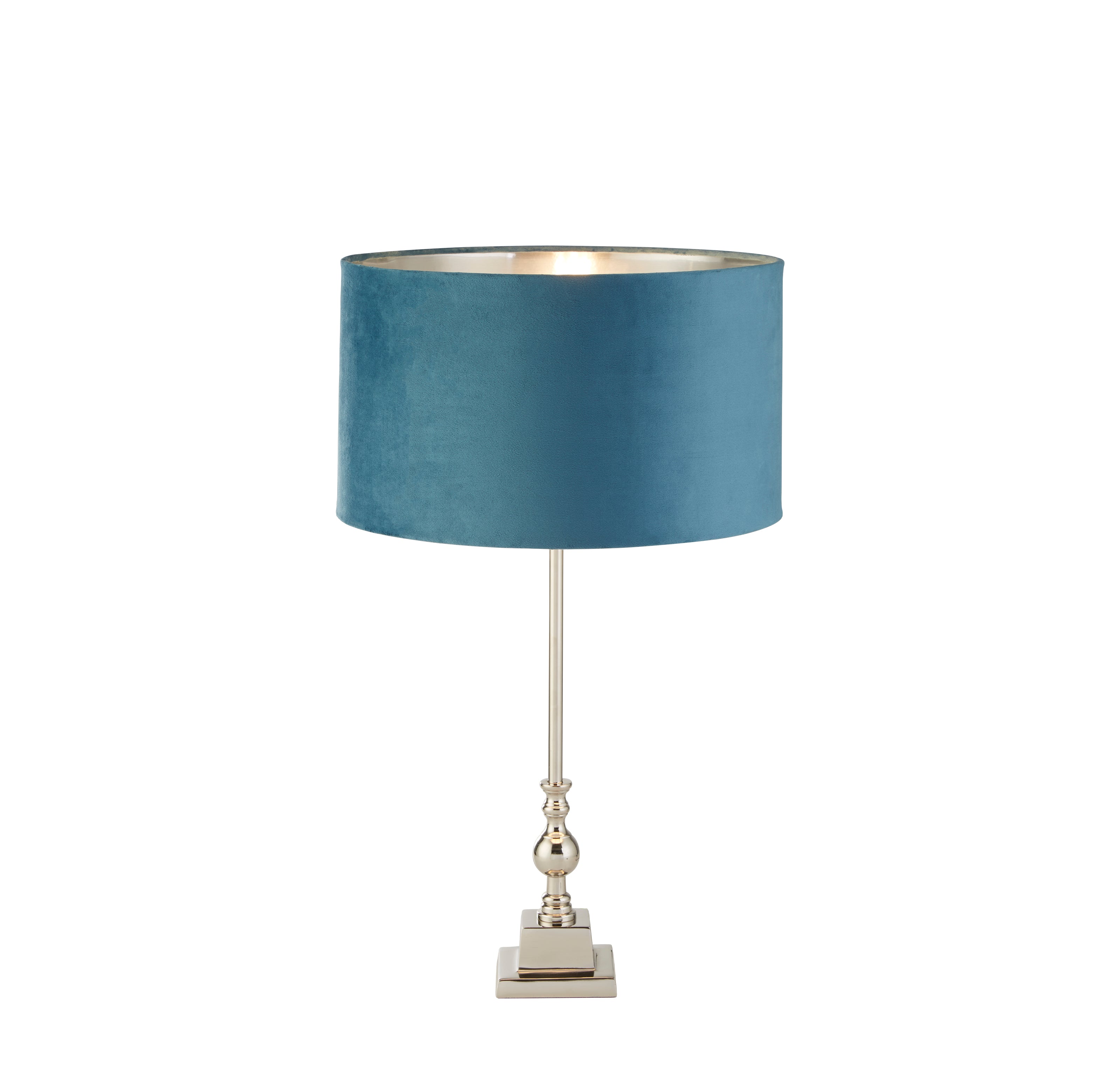 Searchlight Woodside Table Lamp - Chrome & Teal Velvet Shade