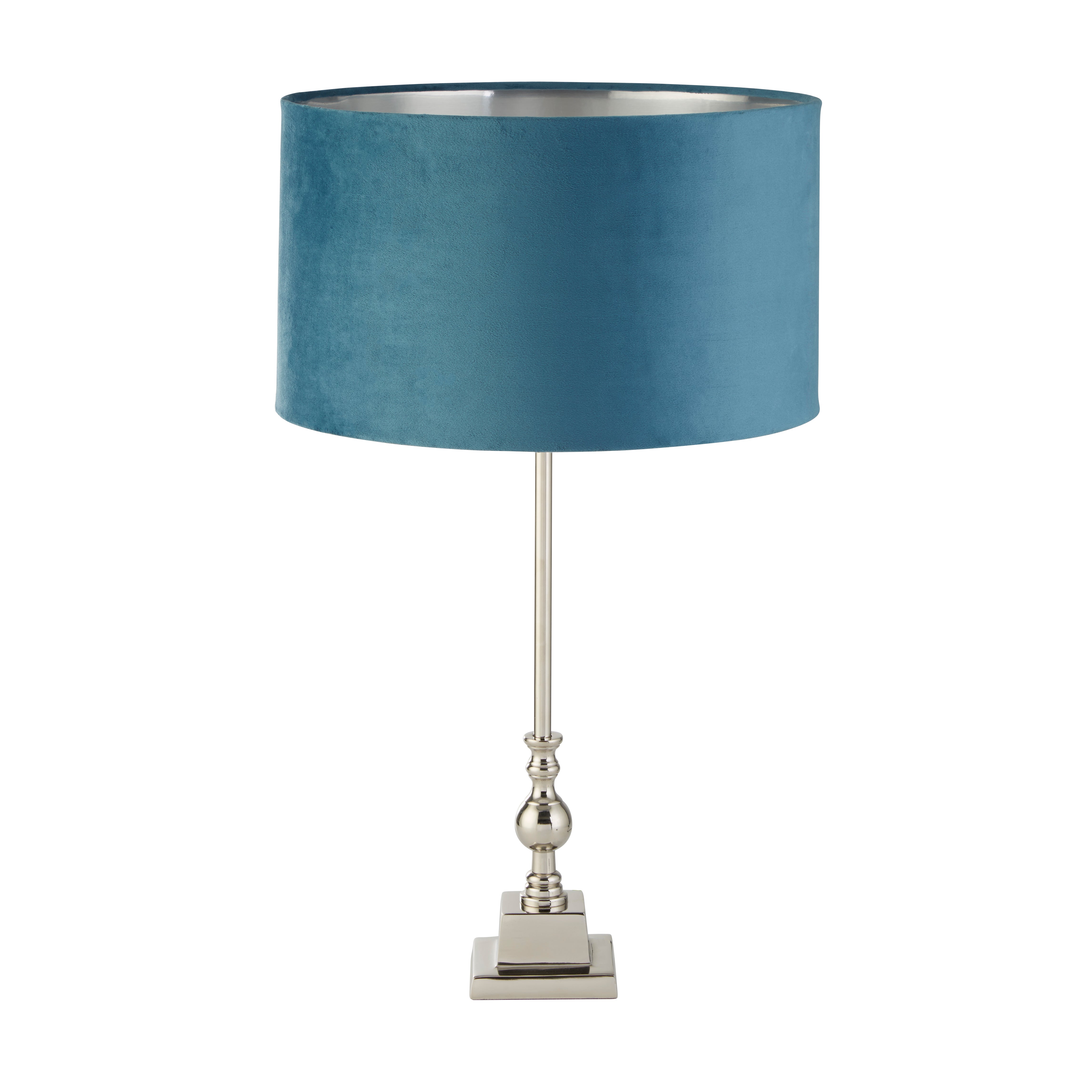 Searchlight Woodside Table Lamp - Chrome & Teal Velvet Shade