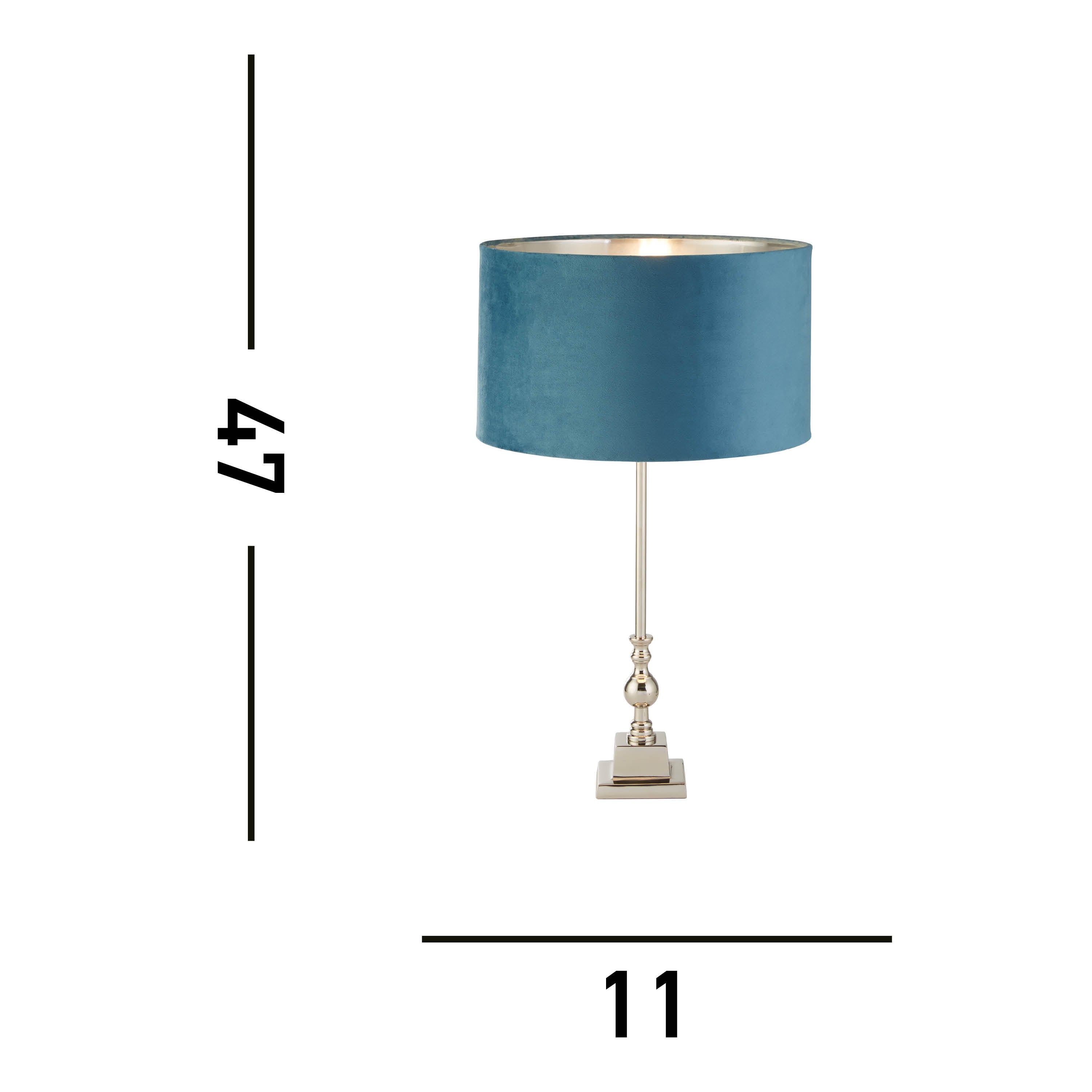 Searchlight Woodside Table Lamp - Chrome & Teal Velvet Shade