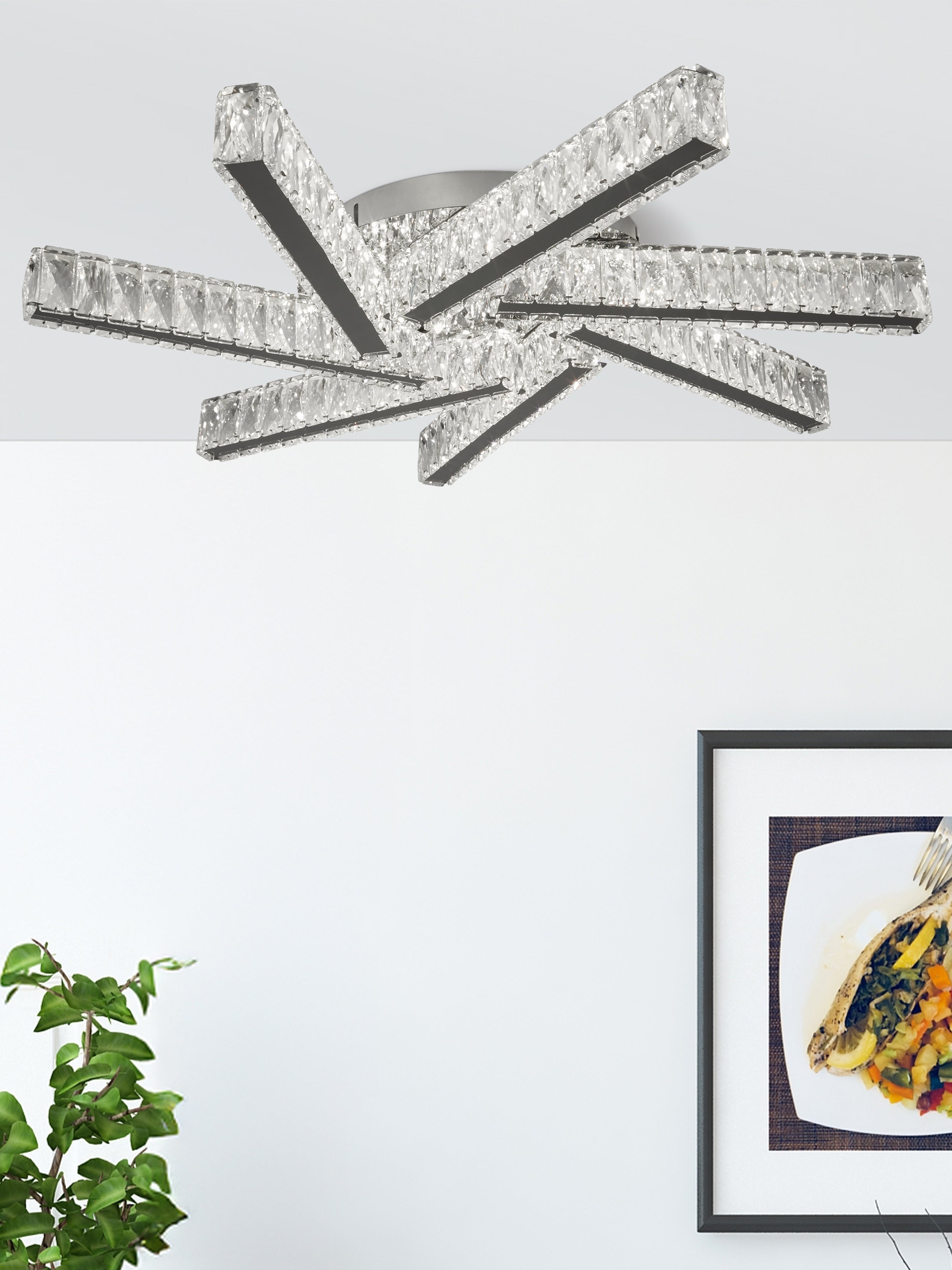 Searchlight Canarvan 7 Light LED Ceiling Flush, Clear Crystal, Chrome