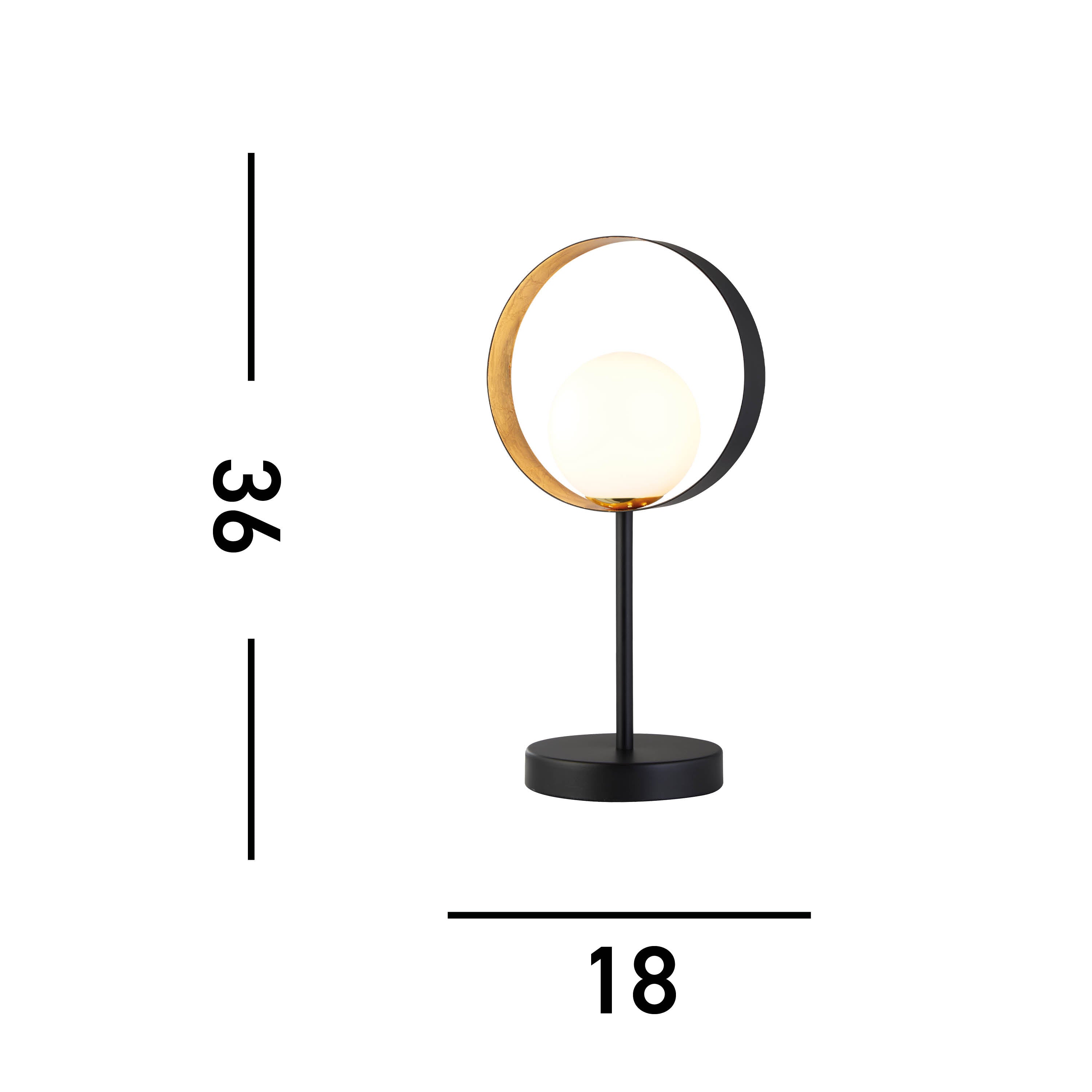Searchlight Olivia Table Lamp - Matt Black Gold Leaf With Opal Glass Globe