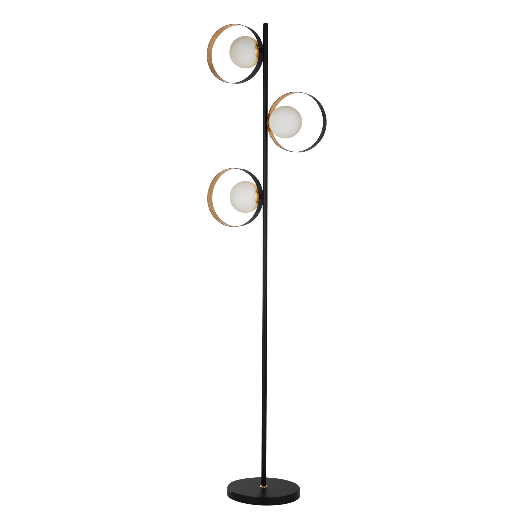 Searchlight Olivia 3 Light Floor Lamp - Matt Black Gold Leaf With Opal Glass Globe