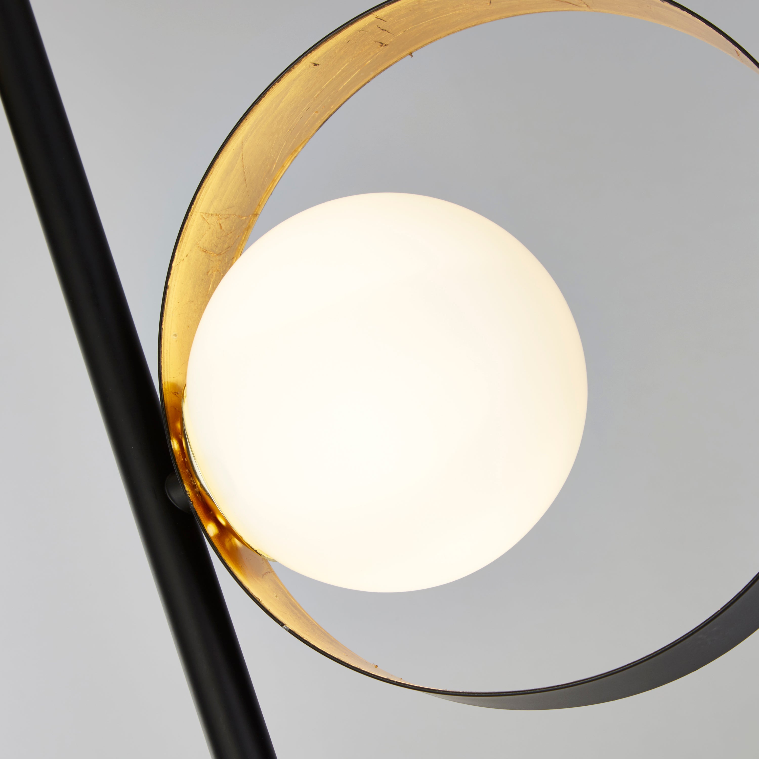 Searchlight Olivia 3 Light Floor Lamp - Matt Black Gold Leaf With Opal Glass Globe
