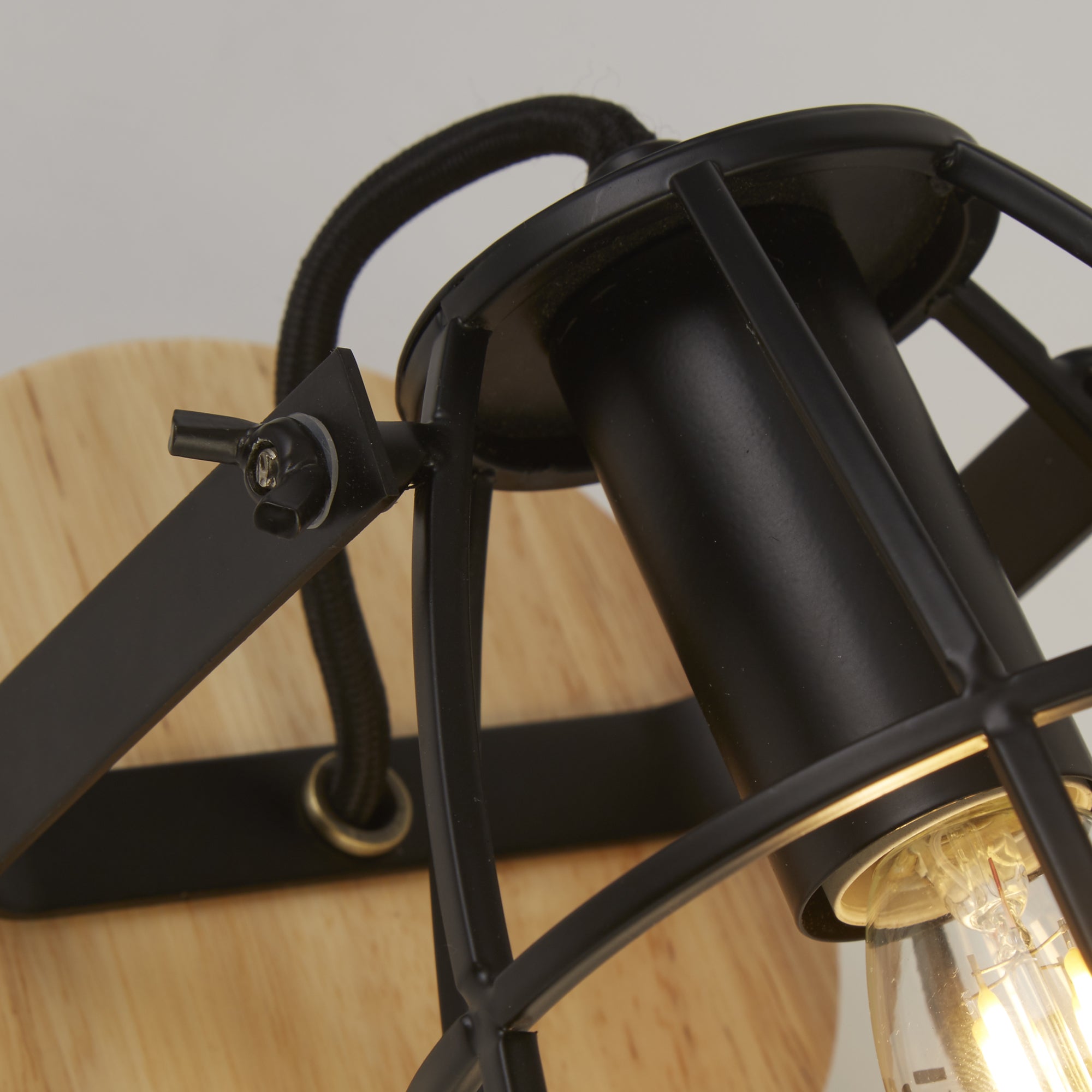Searchlight Vermouth Cage Round Wall Light - Matt Black & Wood