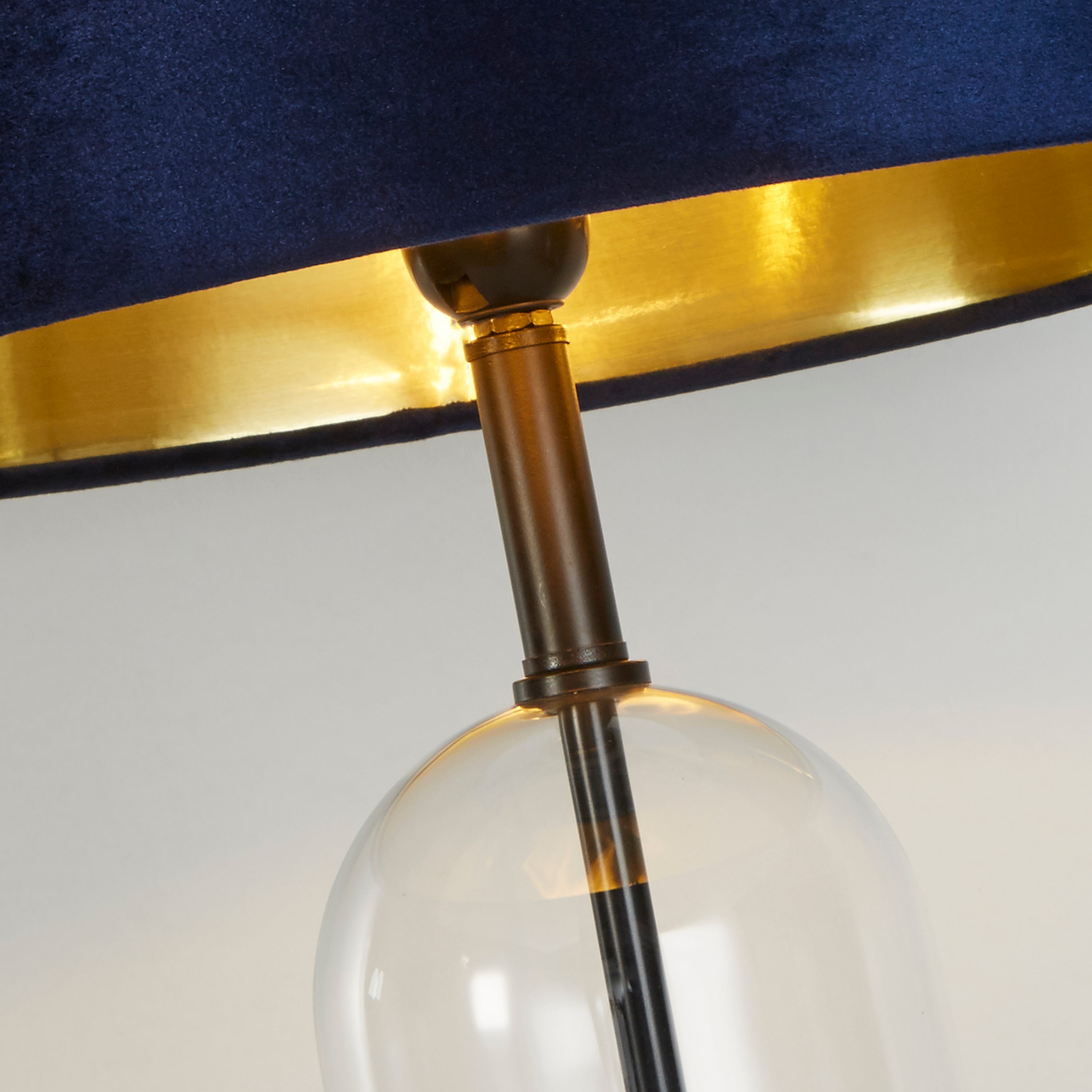Searchlight Owen Table Lamp - Black, Glass, Marble & Navy Velvet