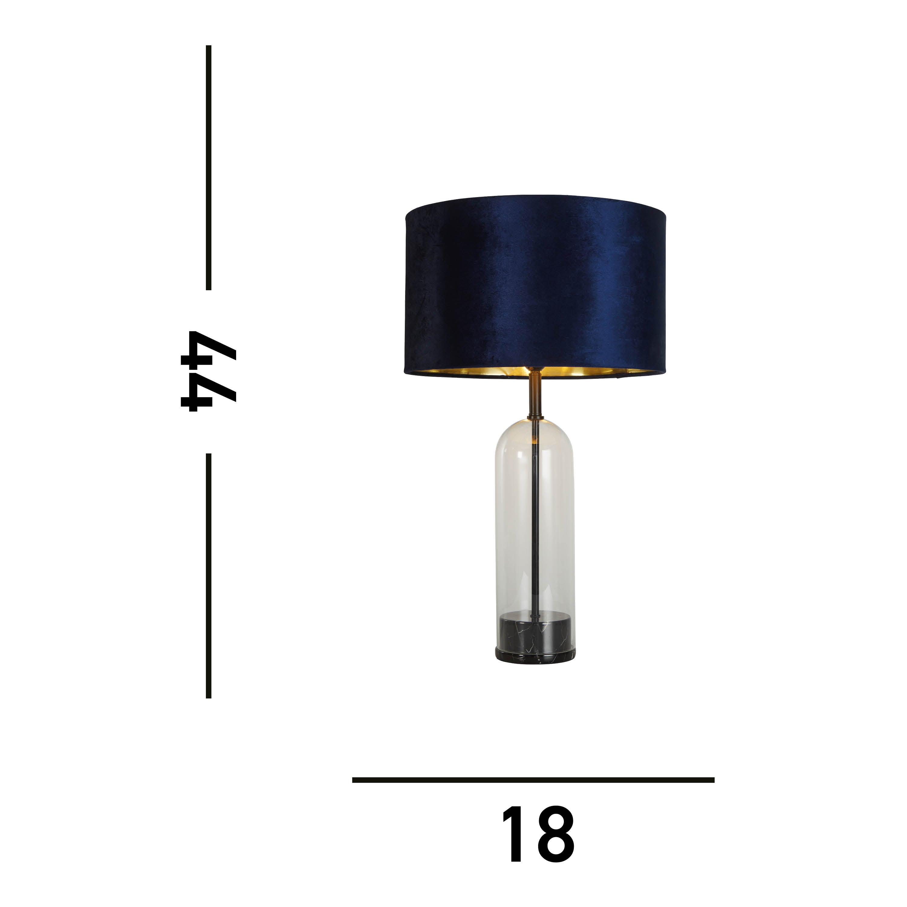 Searchlight Owen Table Lamp - Black, Glass, Marble & Navy Velvet