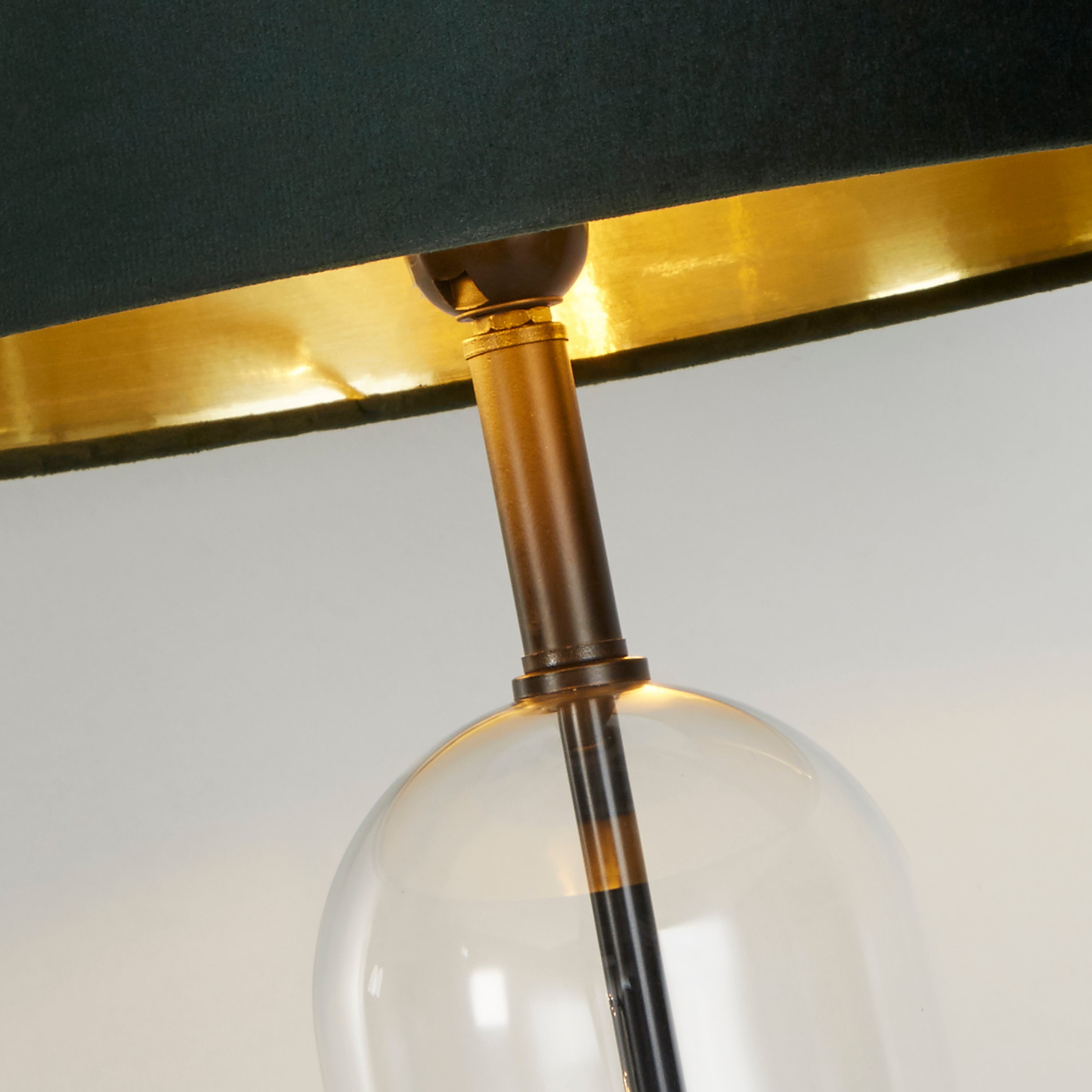 Searchlight Owen Table Lamp - Black, Glass, Marble & Green Velvet