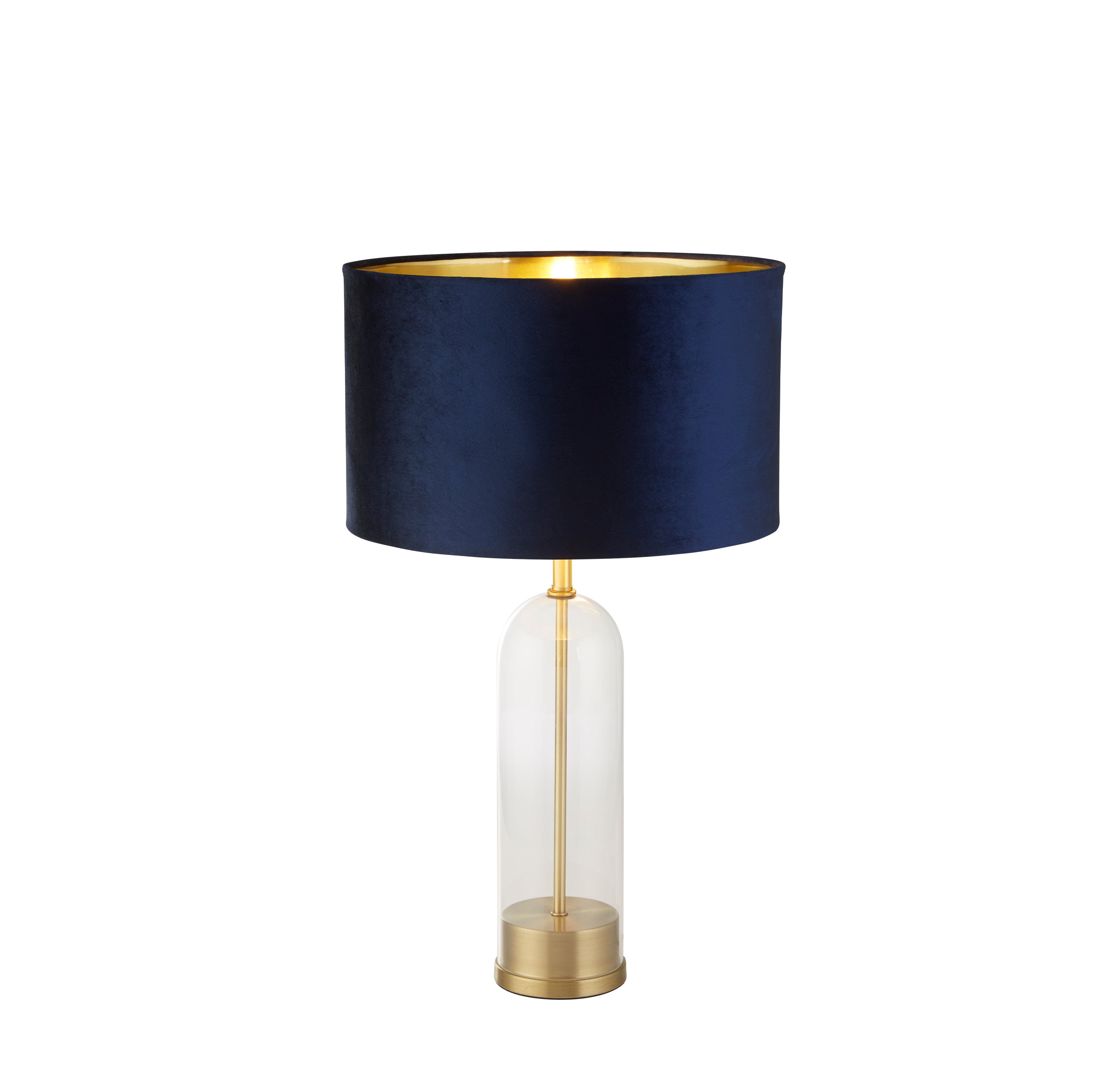 Searchlight Owen Table Lamp - Brass, Glass & Navy Velvet Shade