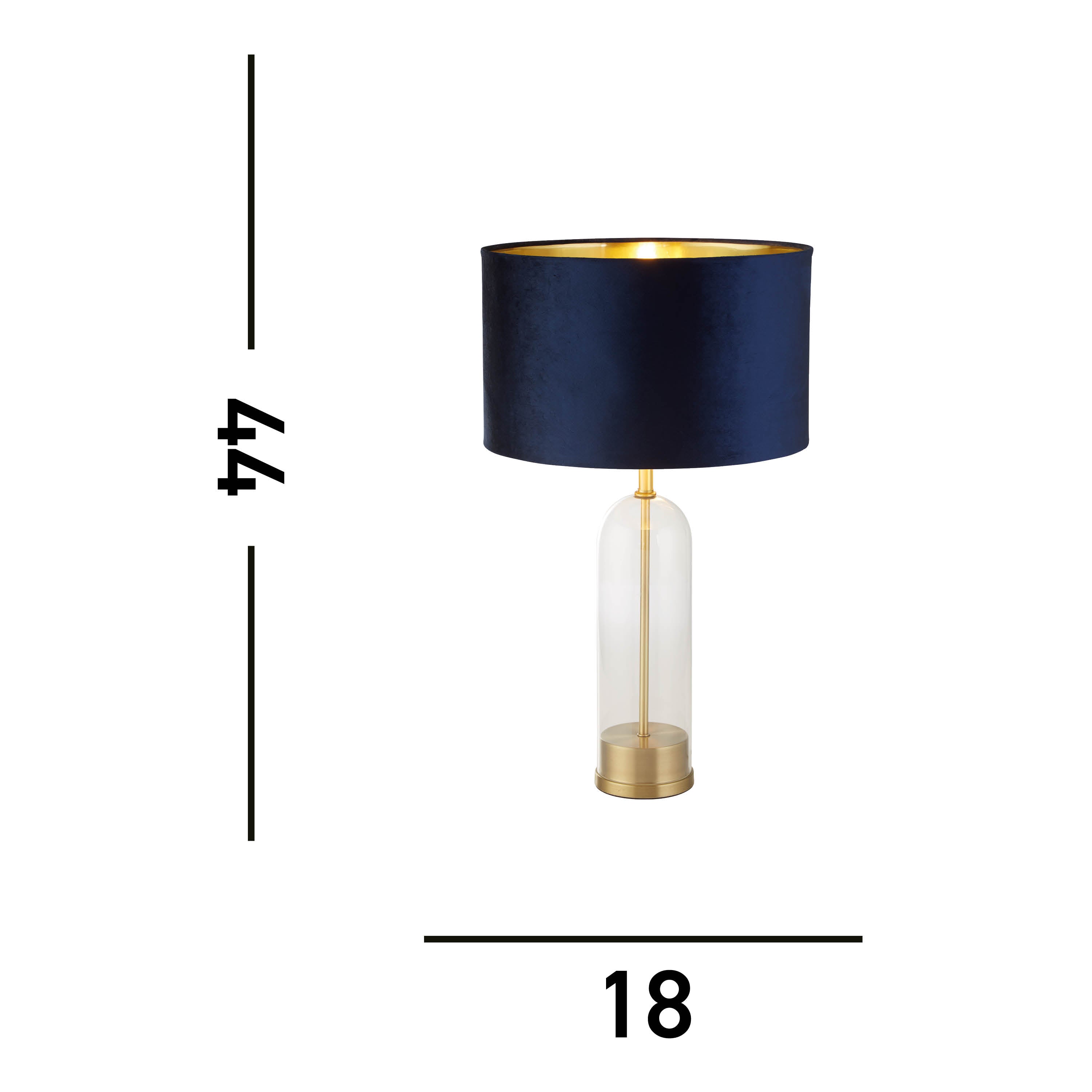 Searchlight Owen Table Lamp - Brass, Glass & Navy Velvet Shade