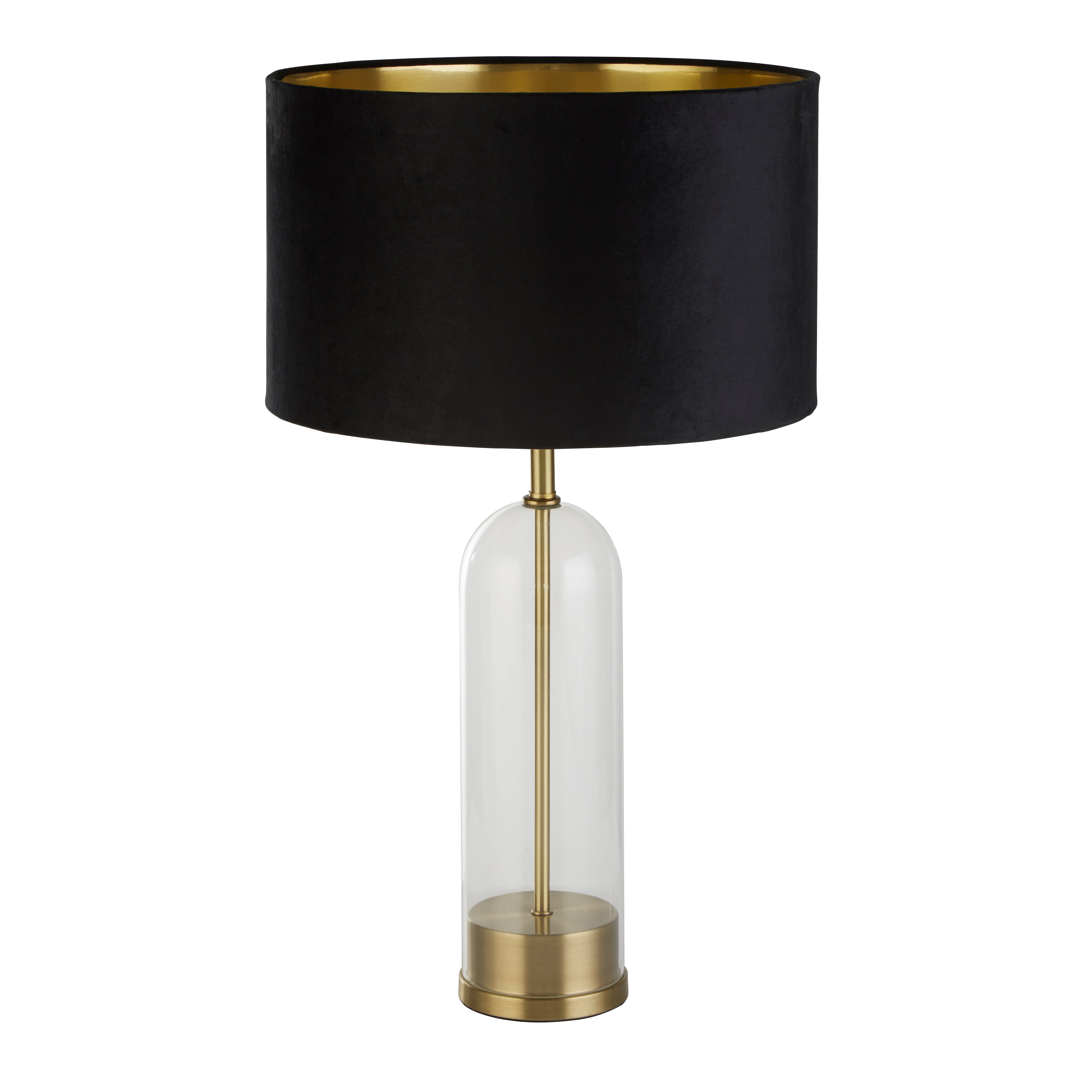 Searchlight Owen Table Lamp - Brass, Glass & Black Velvet Shade