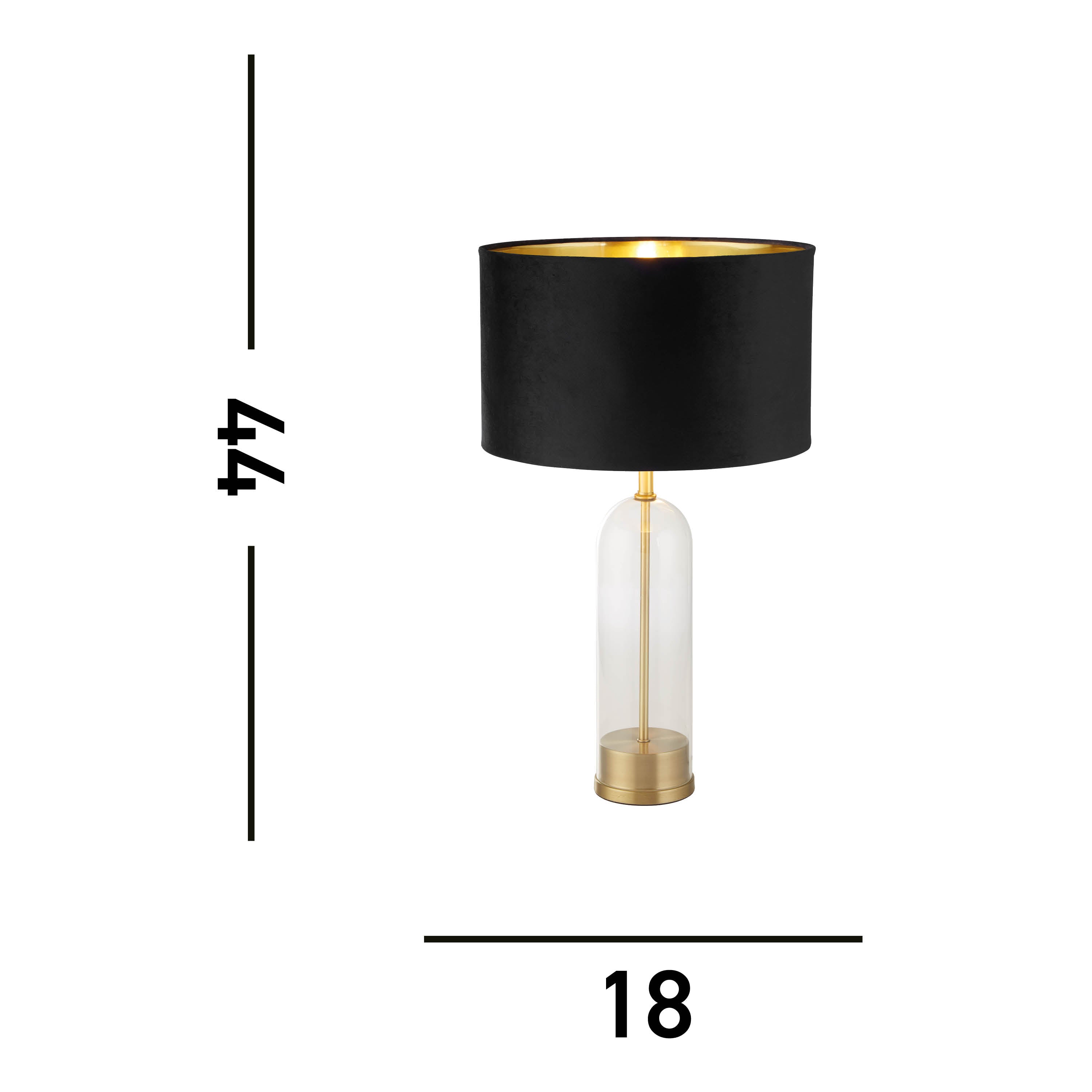 Searchlight Owen Table Lamp - Brass, Glass & Black Velvet Shade
