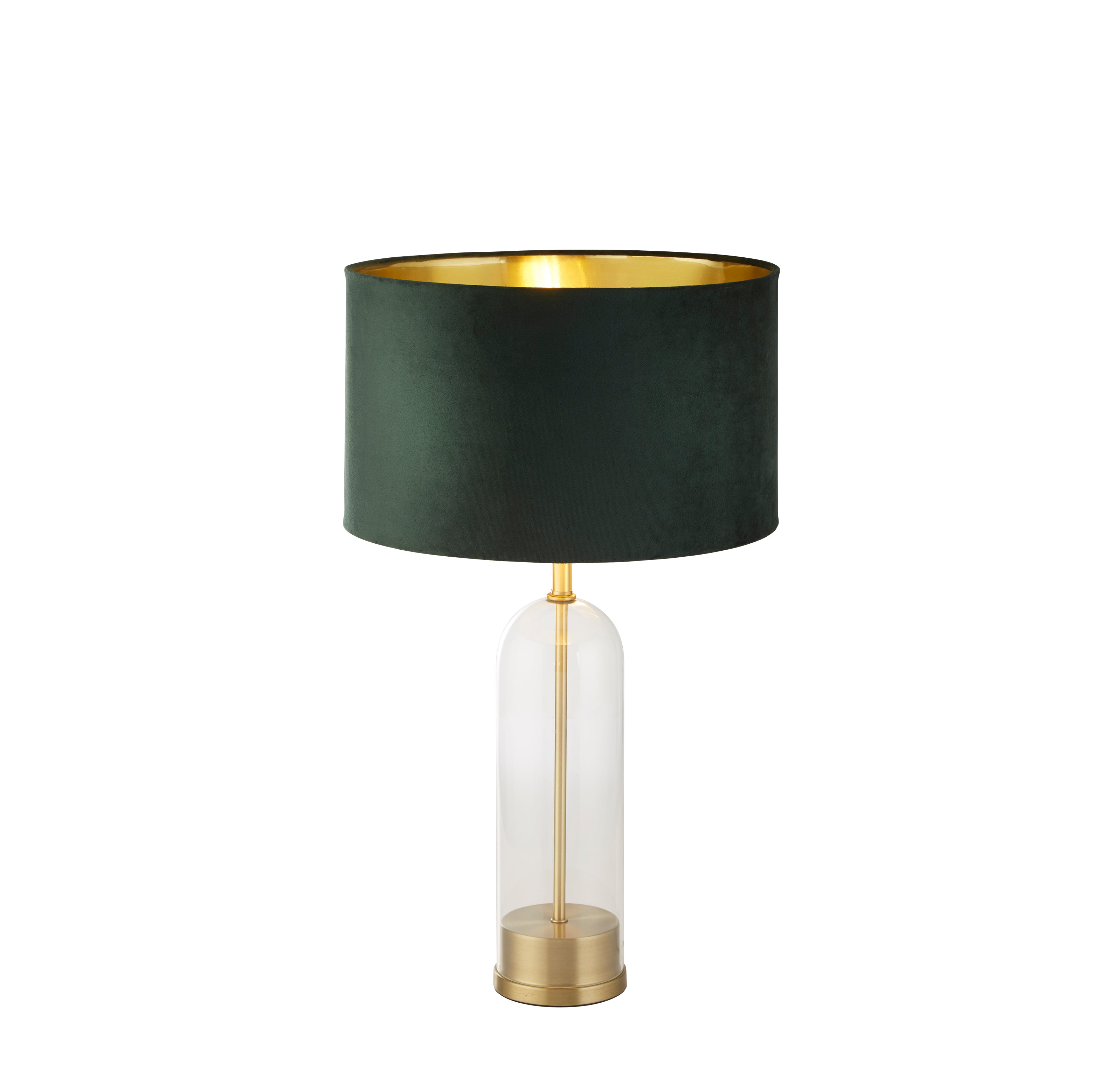 Searchlight Owen Table Lamp - Brass, Glass & Green Velvet Shade