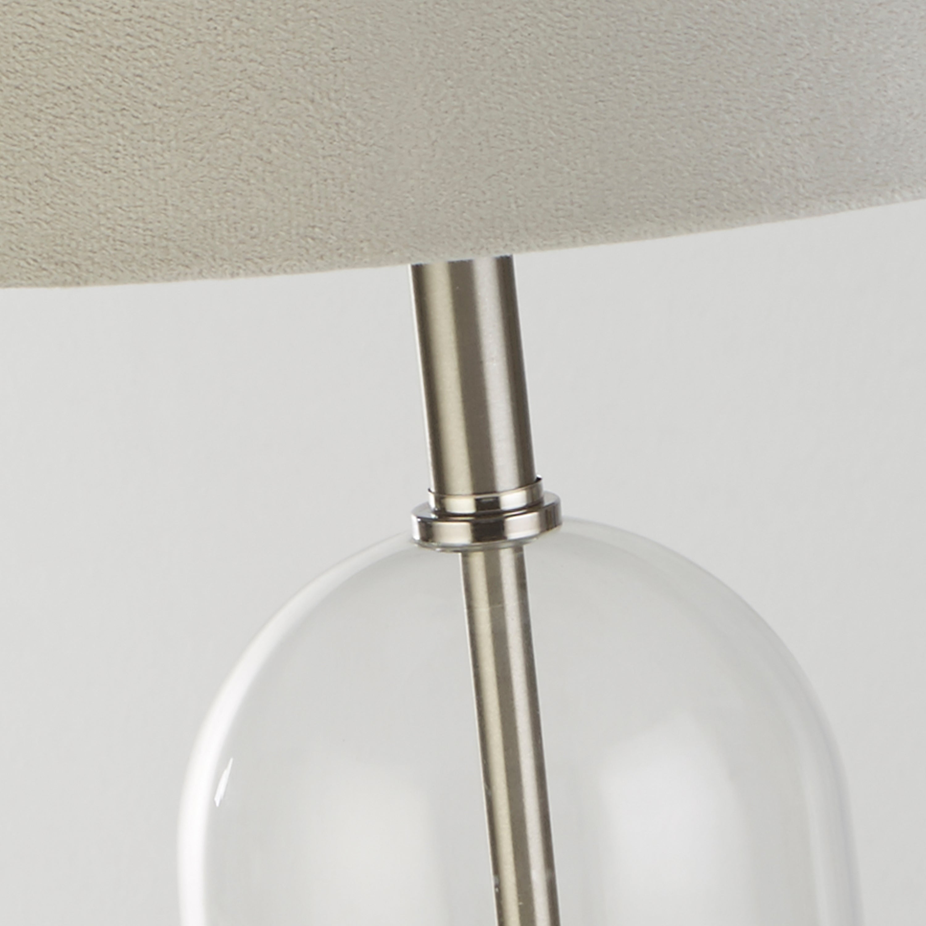 Searchlight Owen Table Lamp - Satin Nickel, Glass & Grey Velvet Shade