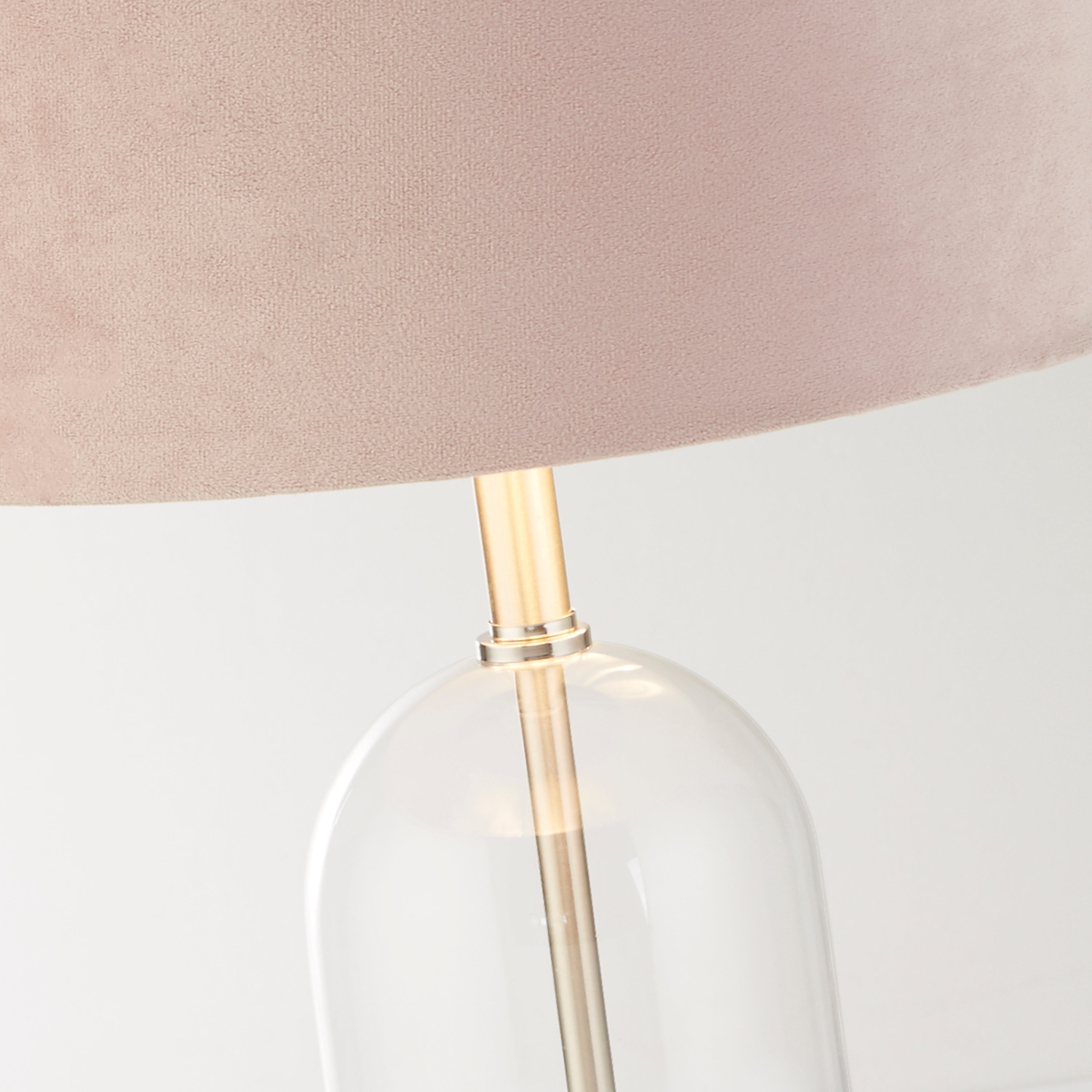 Searchlight Owen Table Lamp - Satin Nickel, Glass & Pink Velvet Shade