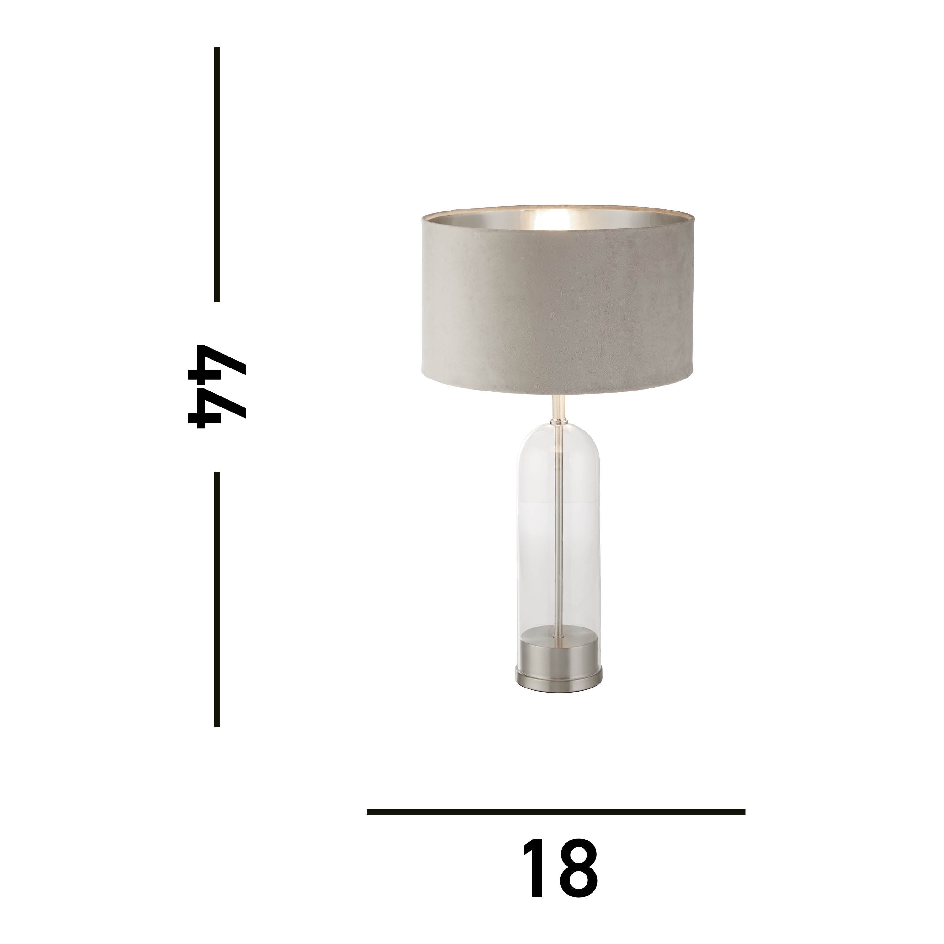 Searchlight Owen Table Lamp - Satin Nickel, Glass & Taupe Velvet Shade
