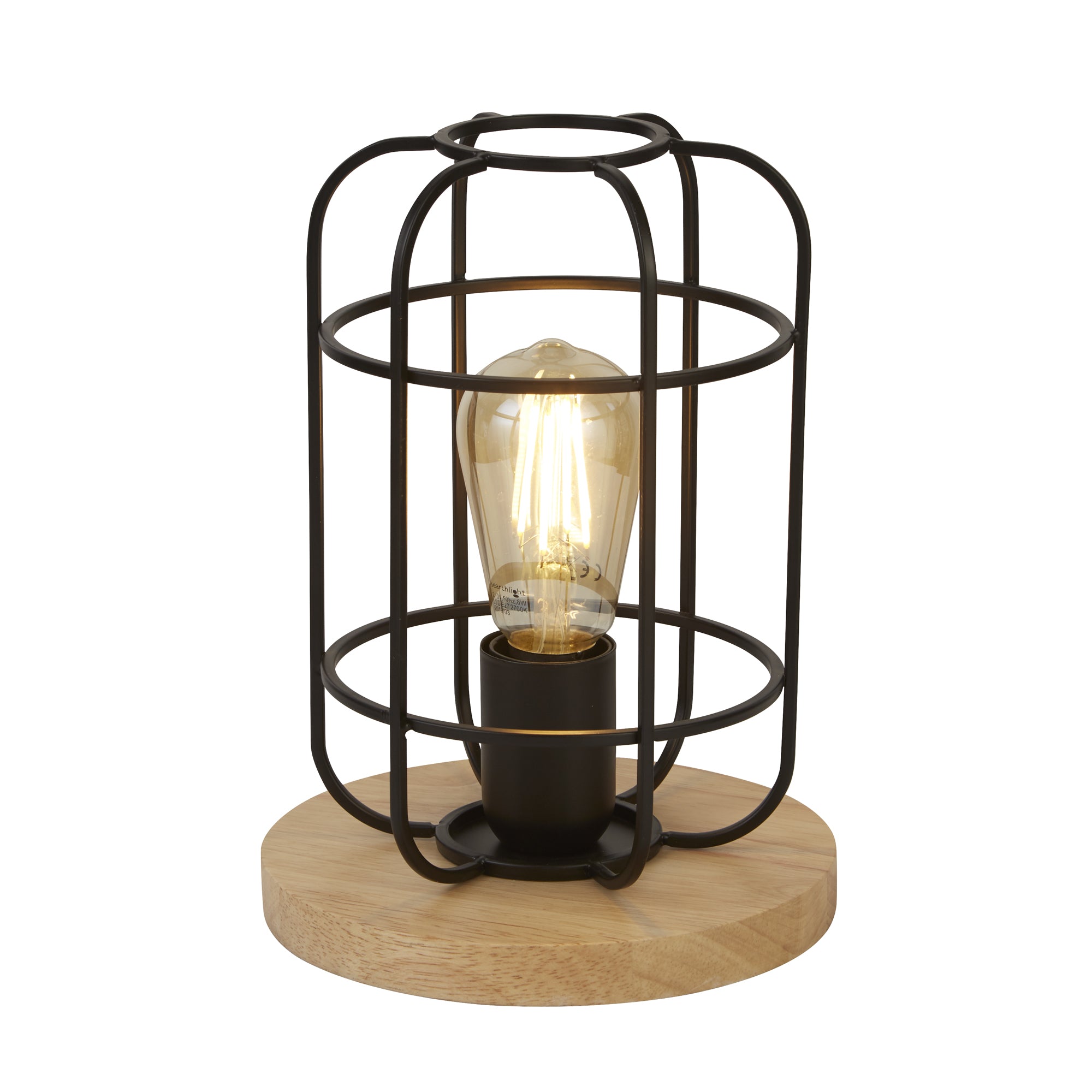 Searchlight Vermouth Cage Table Lamp - Matt Black & Wood