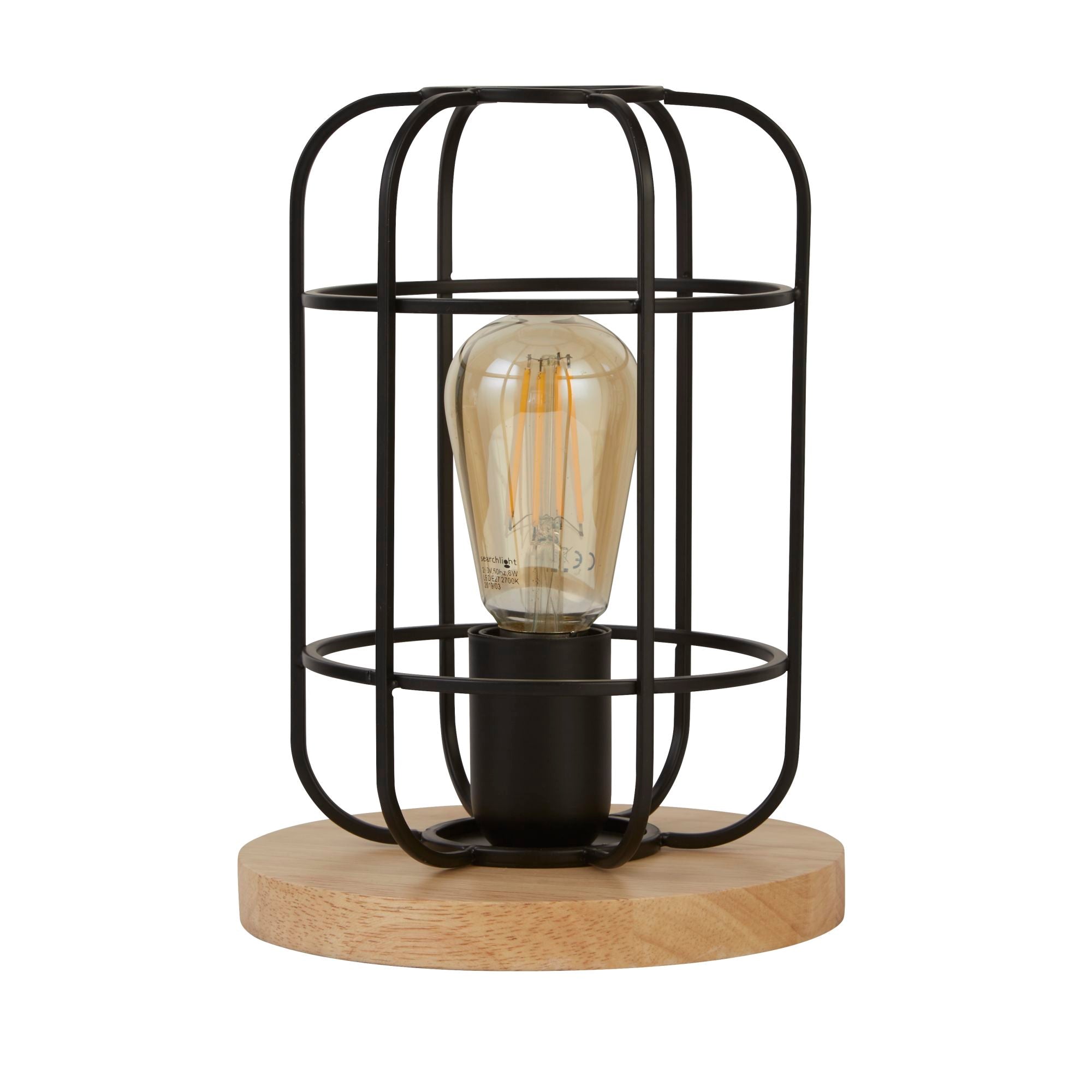 Searchlight Vermouth Cage Table Lamp - Matt Black & Wood