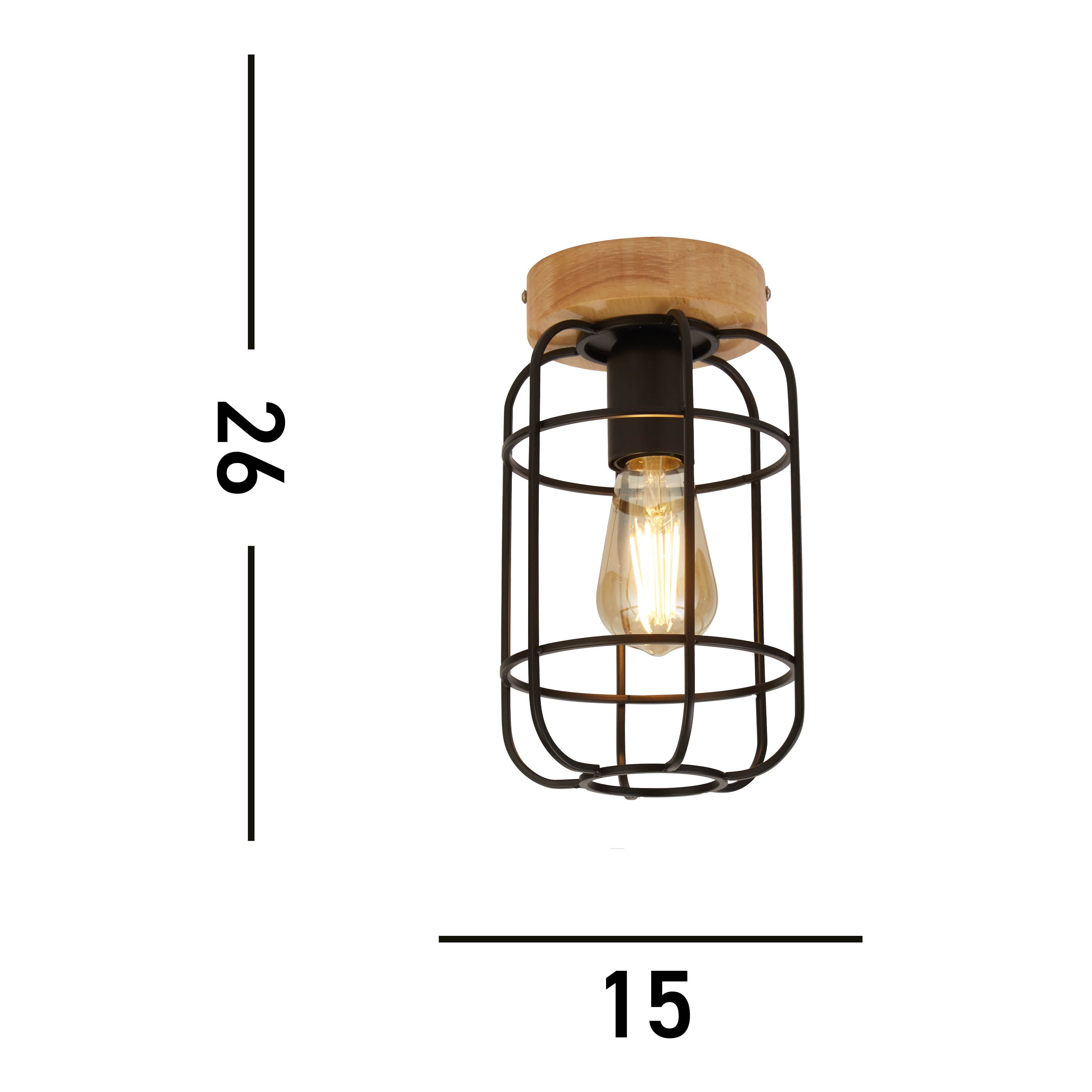 Searchlight Vermouth Cage Ceiling Light - Matt Black & Wood