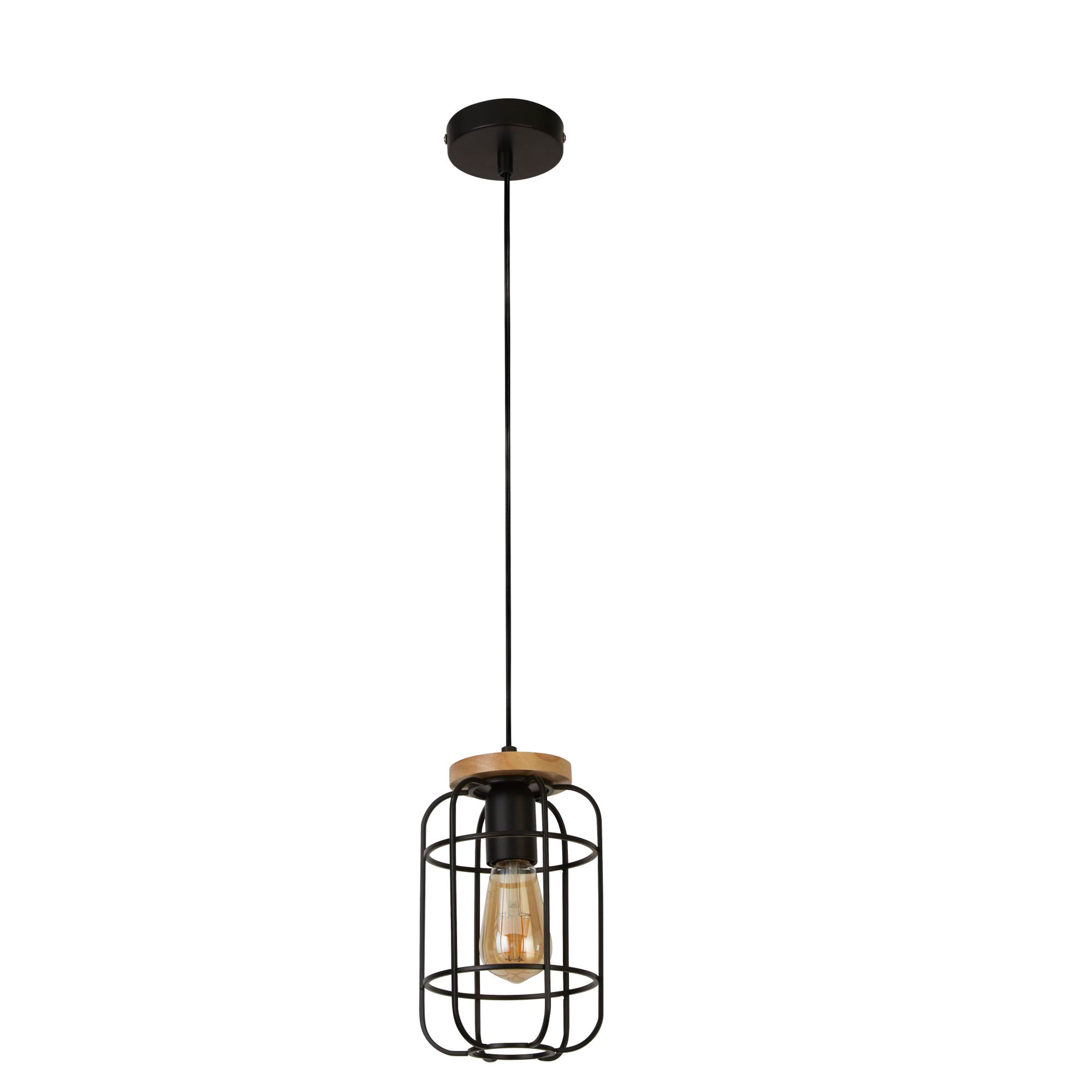 Searchlight Vermouth Cage Ceiling Pendant - Matt Black & Wood