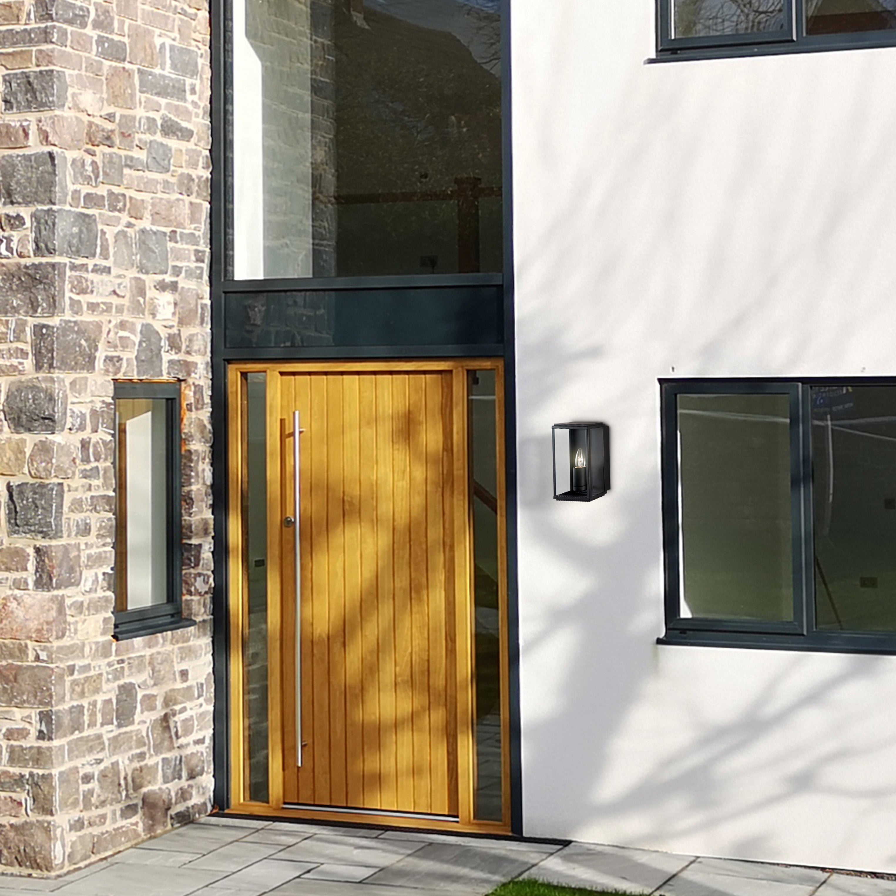 Searchlight Byron Outdoor Wall & Porch Light - Black & Glass