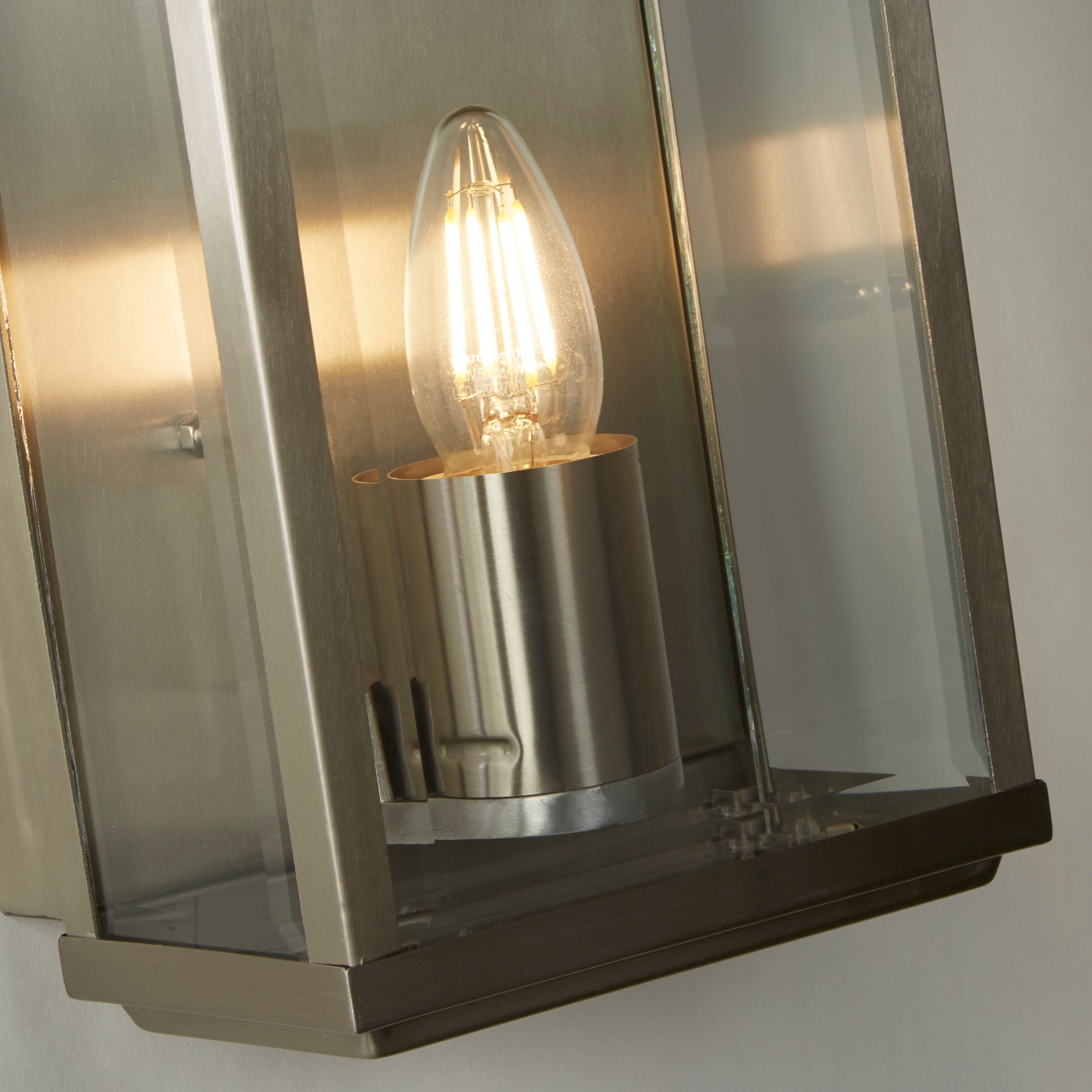 Searchlight Byron Outdoor Wall & Porch Light - Satin Silver & Glass