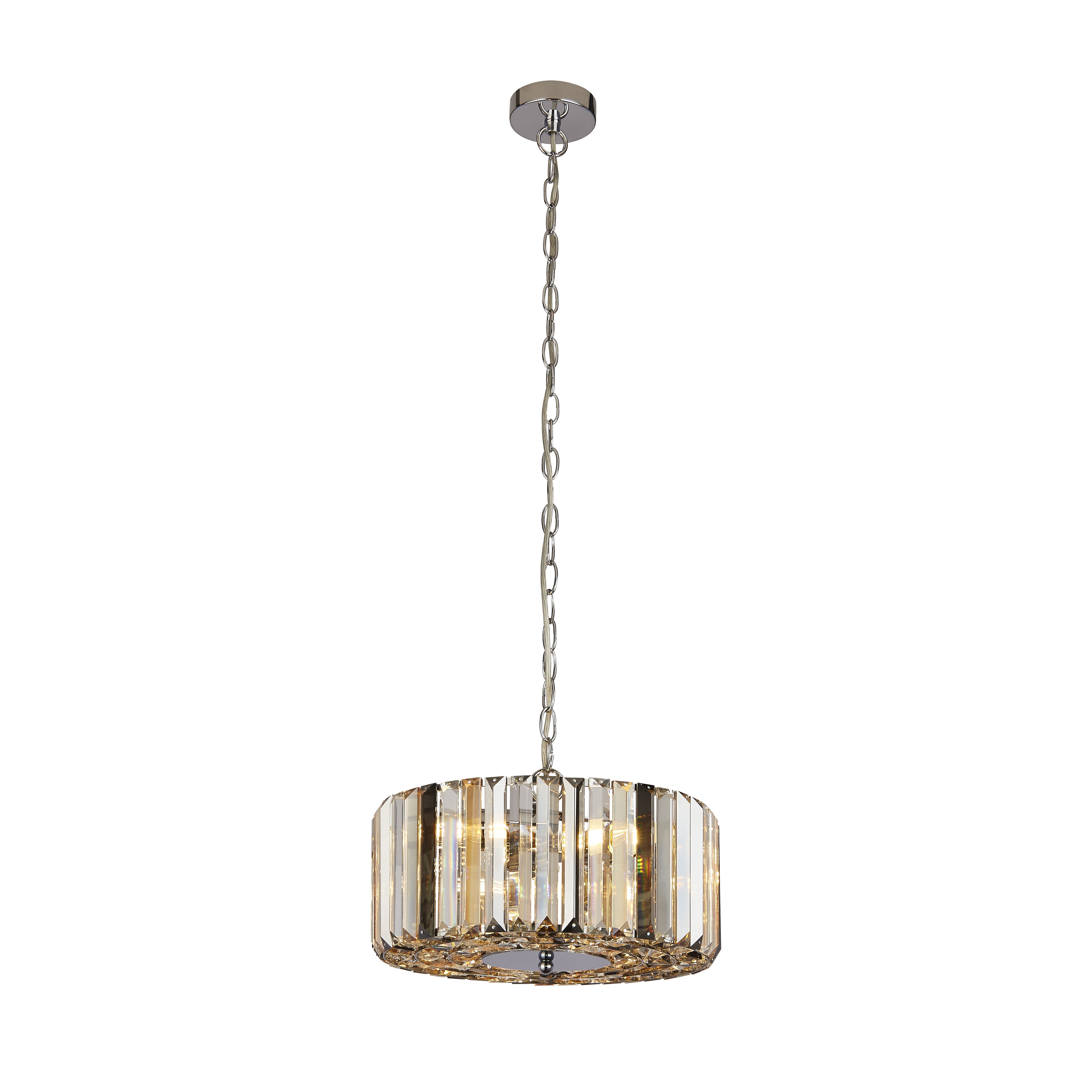 Searchlight Cameron 3 Light Pendant/Semi-Flush- Amber, Smoke & Clear Crystal