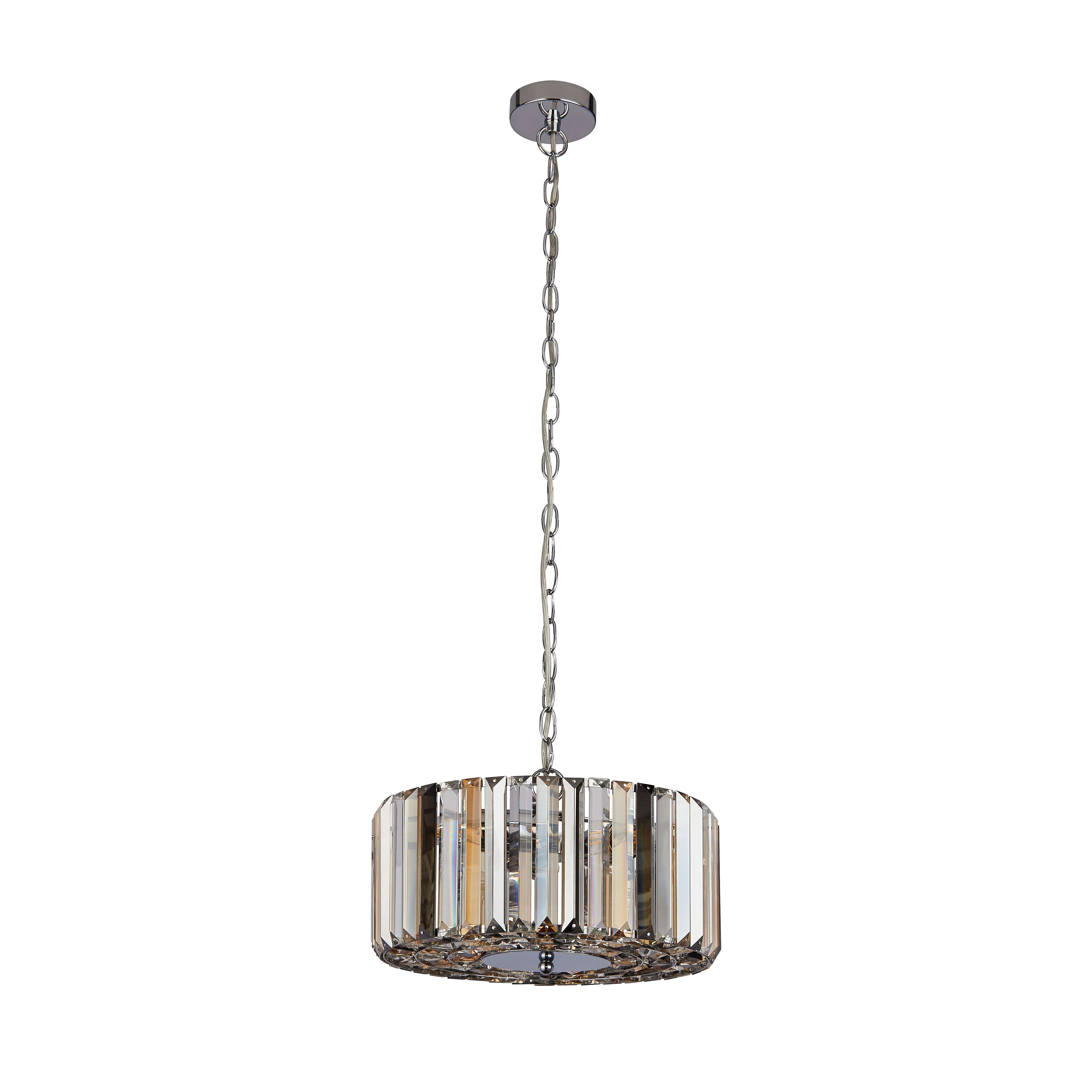Searchlight Cameron 3 Light Pendant/Semi-Flush- Amber, Smoke & Clear Crystal