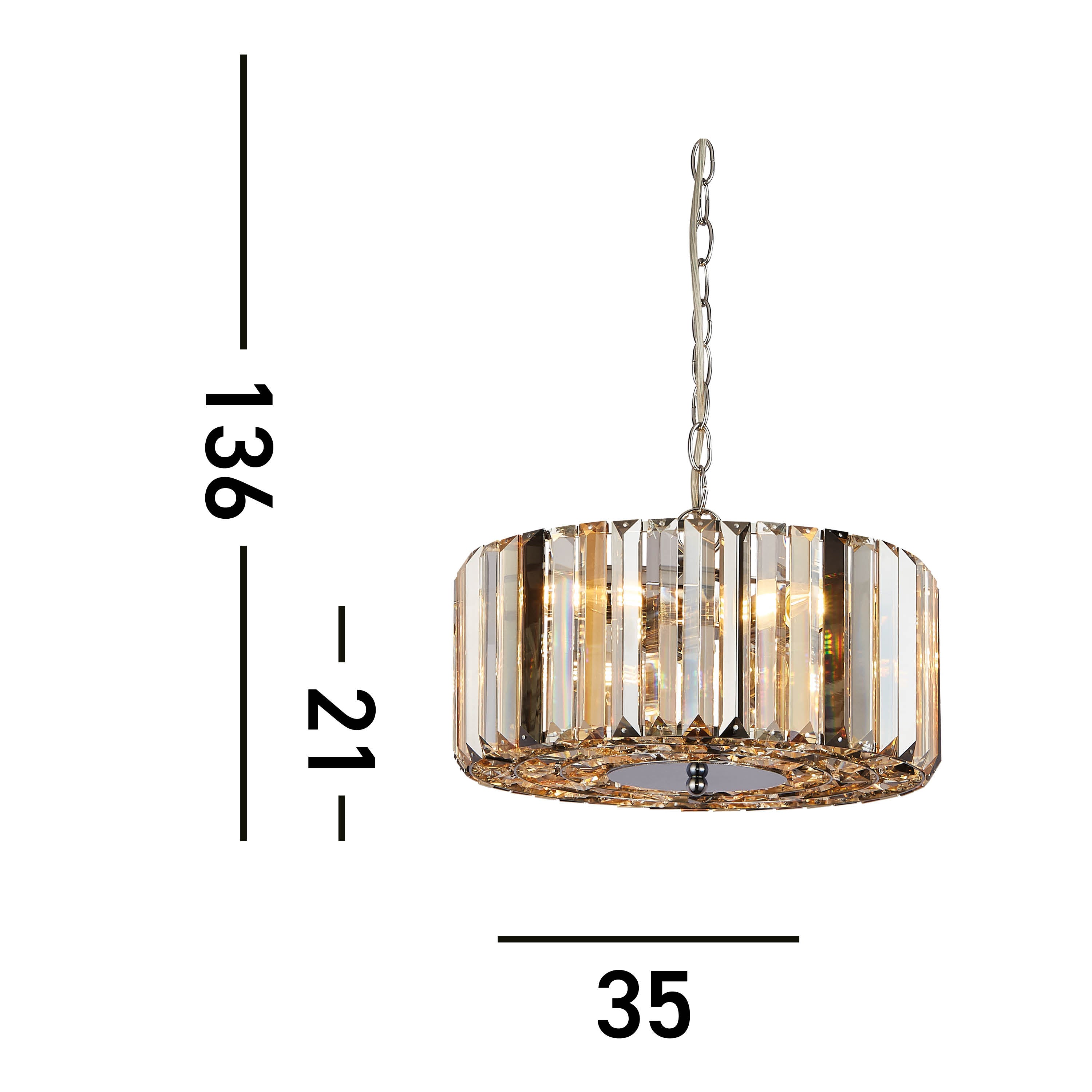 Searchlight Cameron 3 Light Pendant/Semi-Flush- Amber, Smoke & Clear Crystal