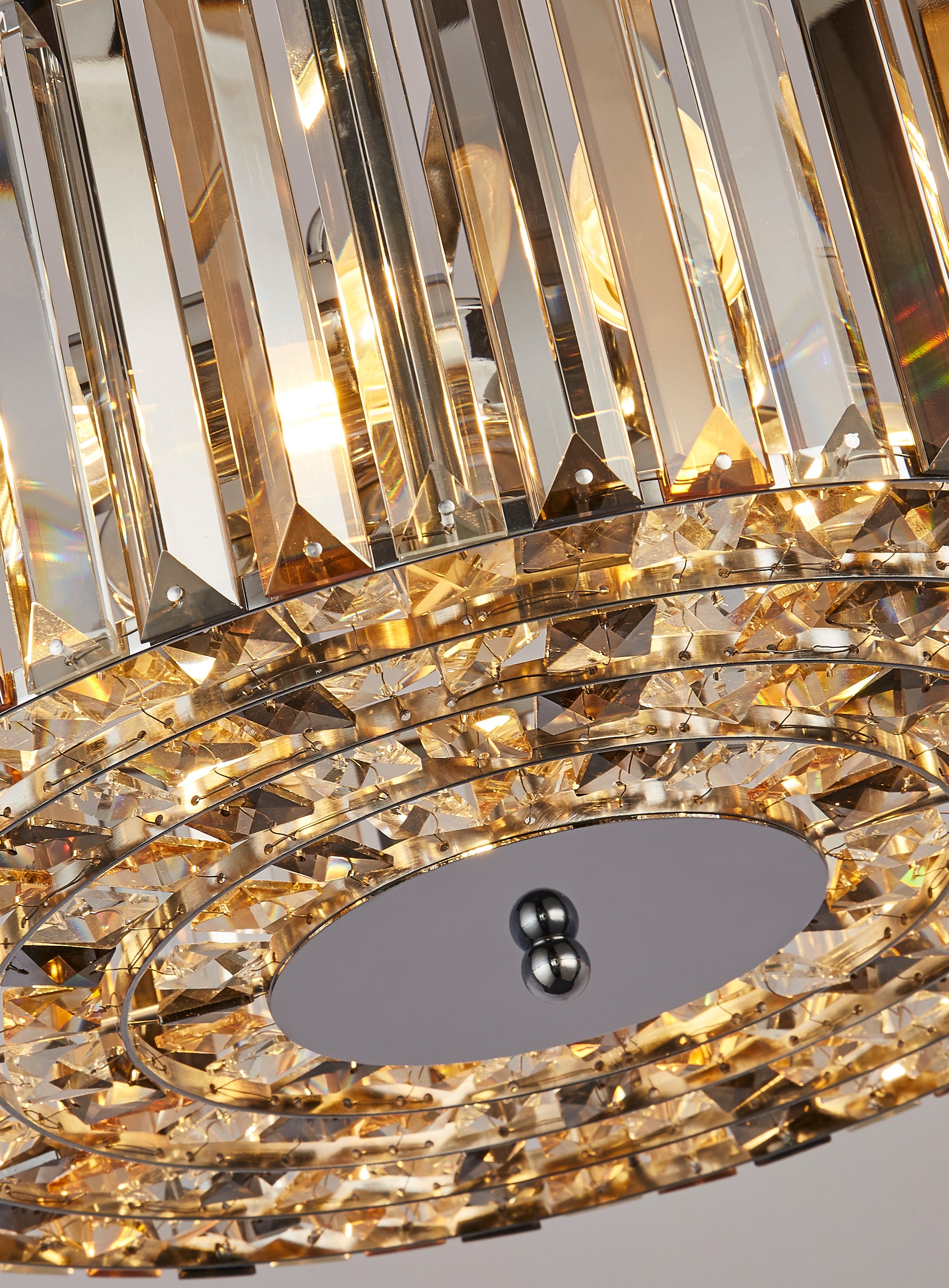 Searchlight Cameron 4 Light Pendant/Semi-Flush- Amber, Smoke & Clear Crystal