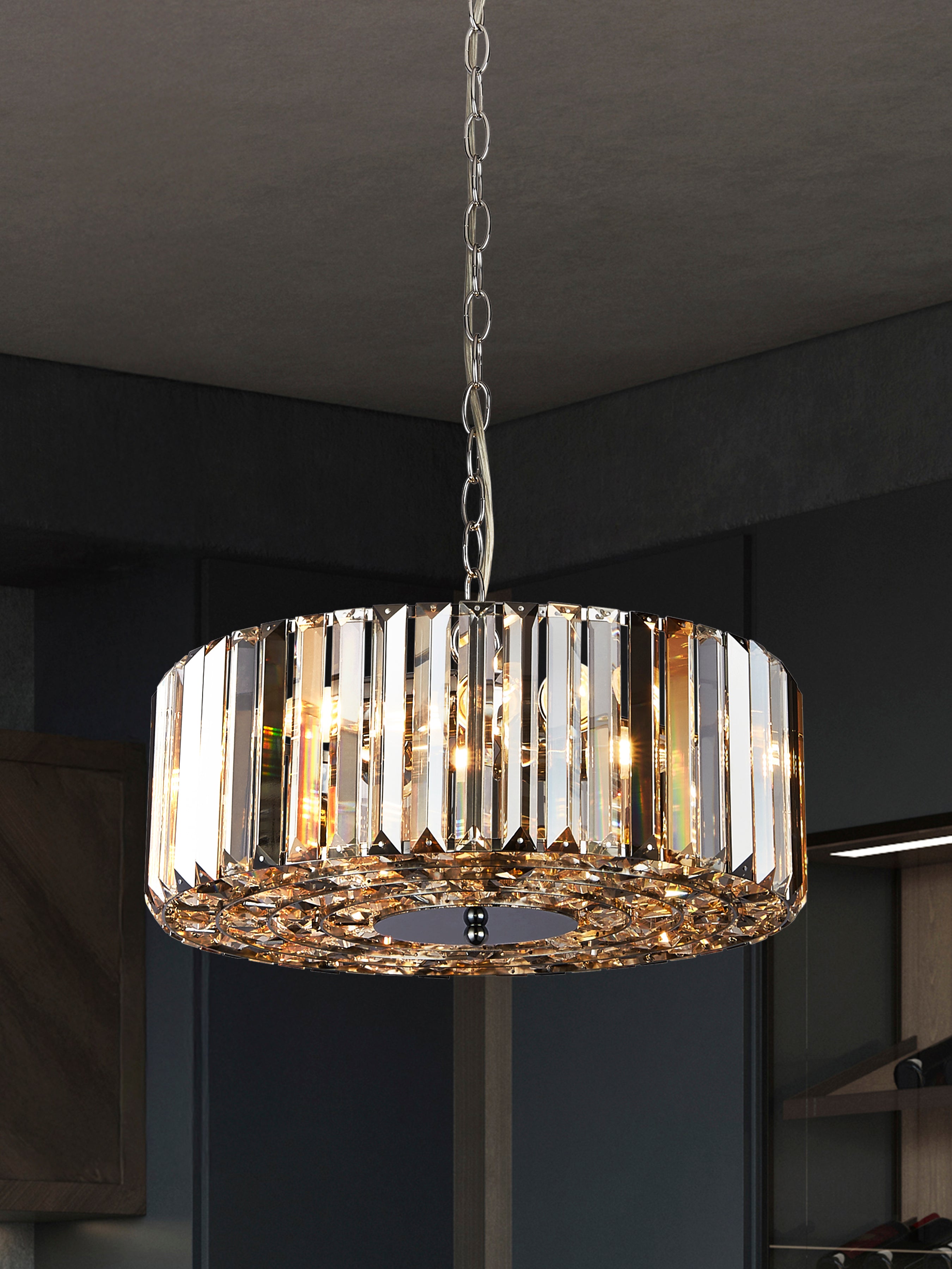Searchlight Cameron 4 Light Pendant/Semi-Flush- Amber, Smoke & Clear Crystal