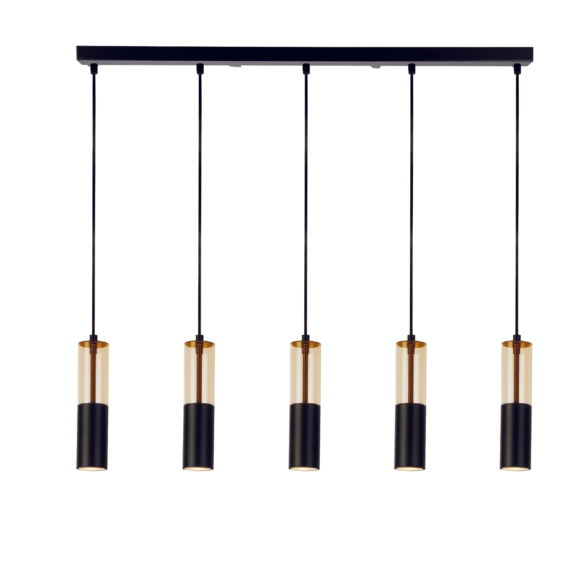 Searchlight Maud 5 Light Bar Ceiling Pendant - Amber Acrylic & Black